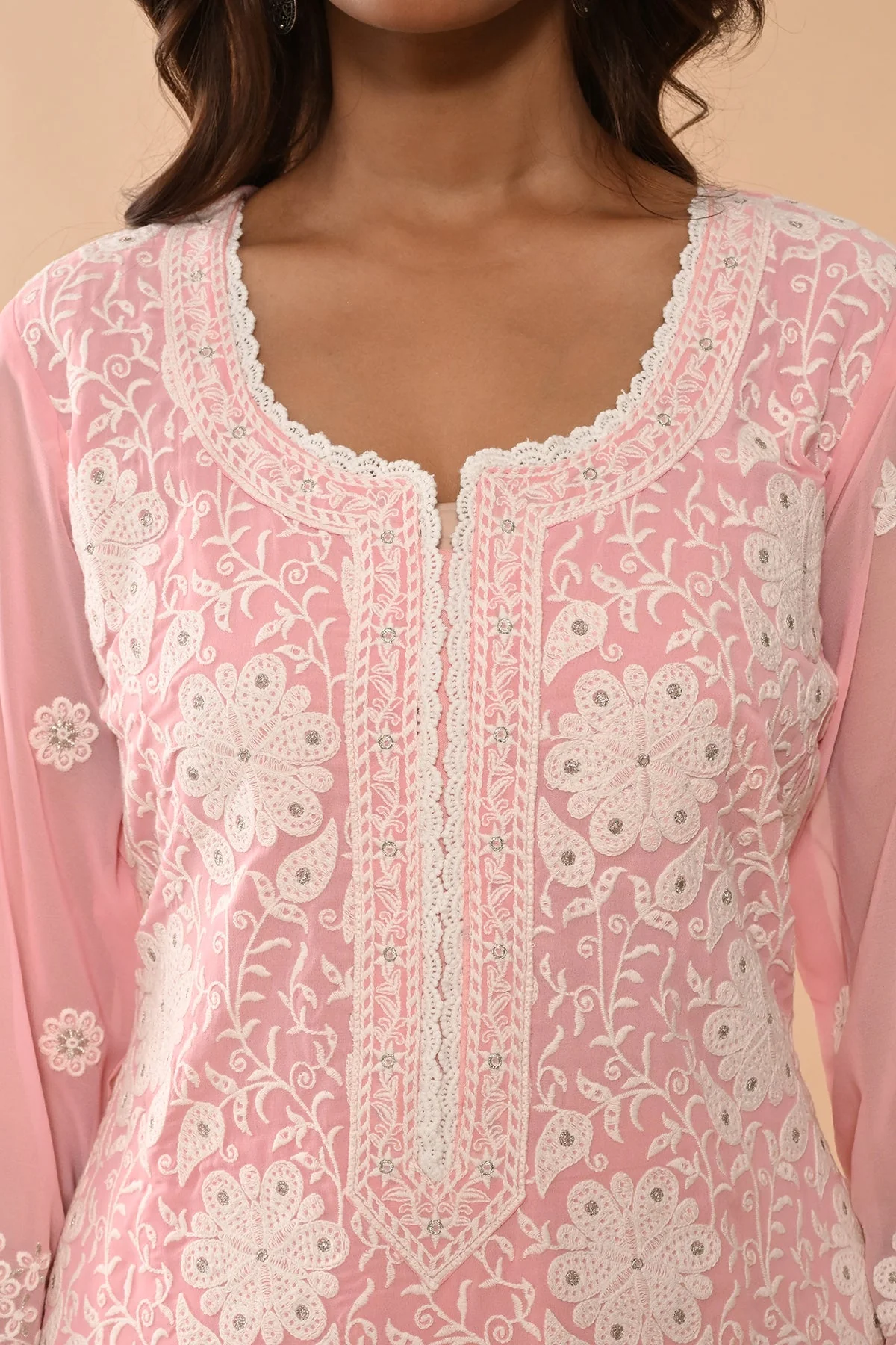 Pink Embroidered Kurta 3 Pcs Set - Image 5