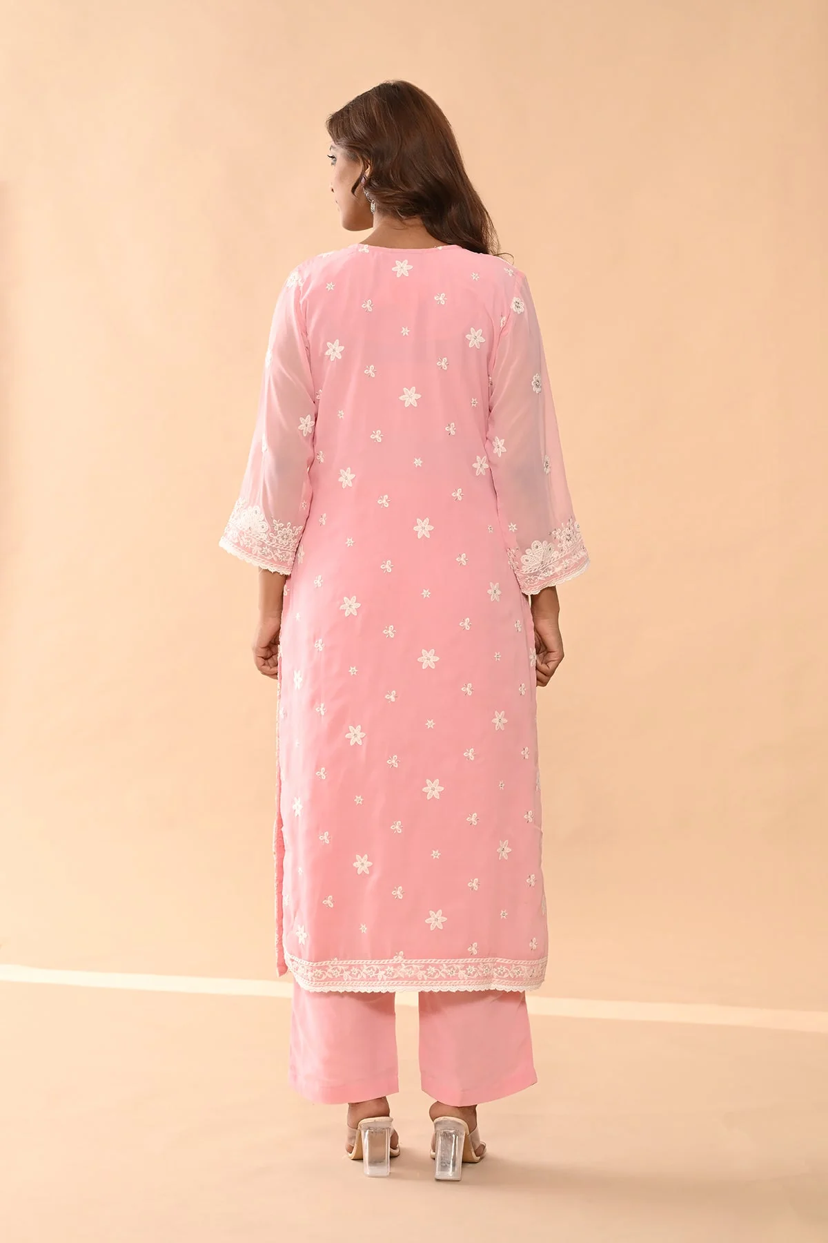 Pink Embroidered Kurta 3 Pcs Set - Image 6