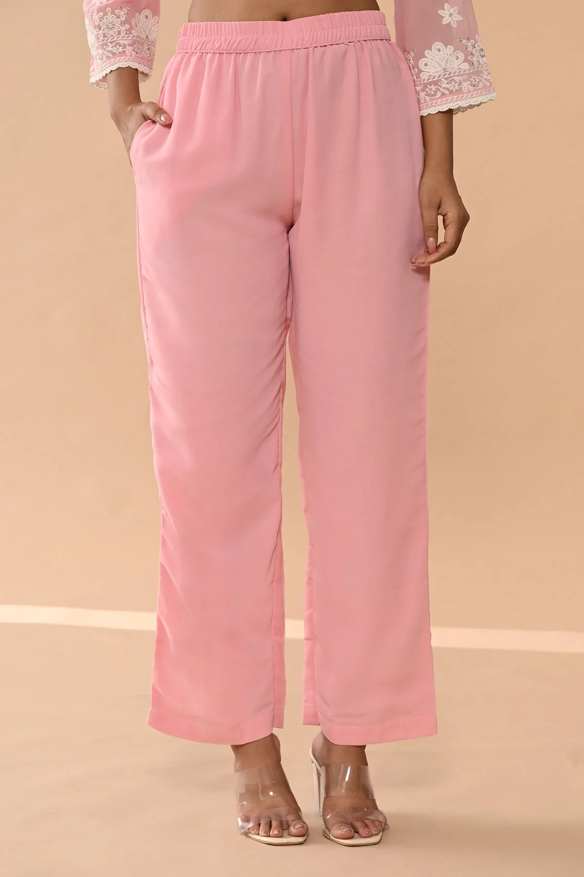 Pink Embroidered Kurta 3 Pcs Set - Image 7