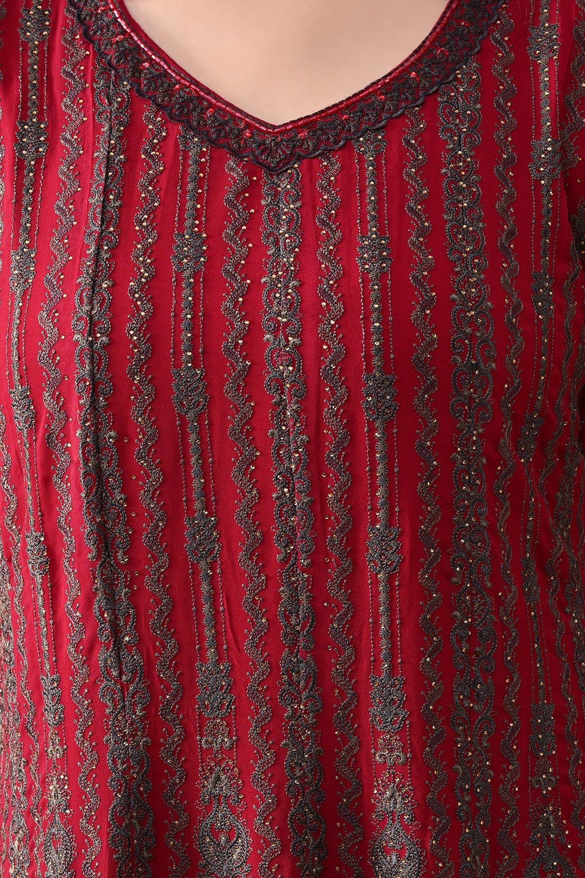Pink Embroidery Flared Kurta 3 Pcs Set - Image 4