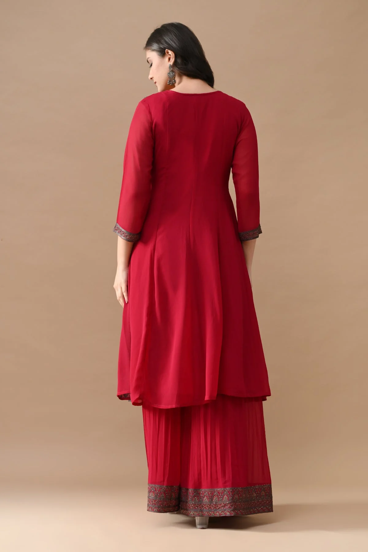Pink Embroidery Flared Kurta 3 Pcs Set - Image 5
