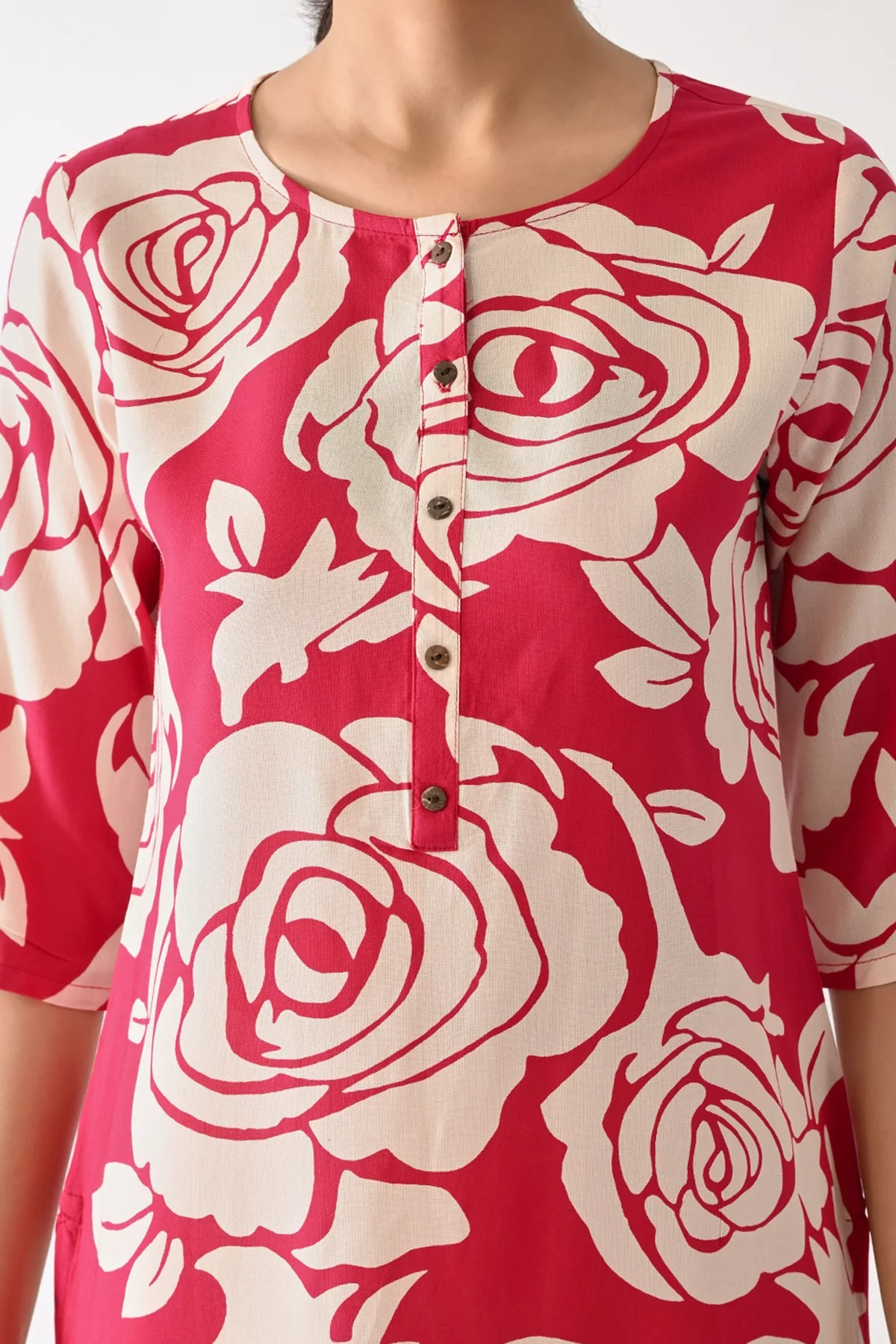 Pink Floral Printed Kurta - Image 2