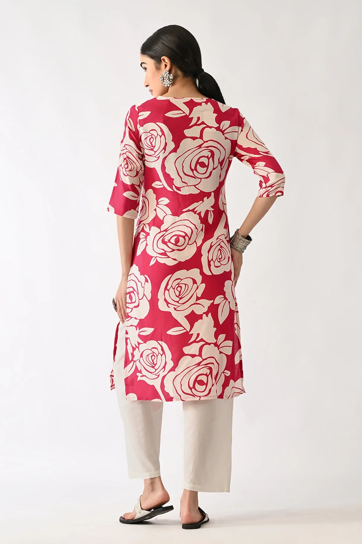 Pink Floral Printed Kurta - Image 3
