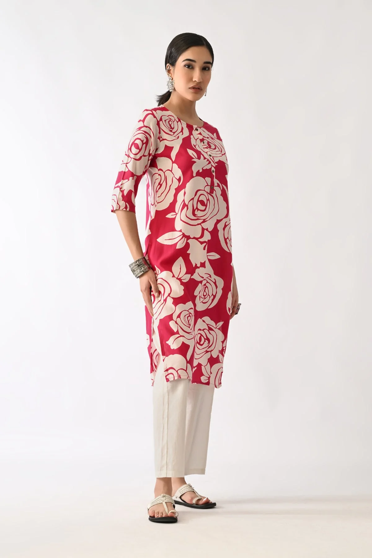 Pink Floral Printed Kurta - Image 5