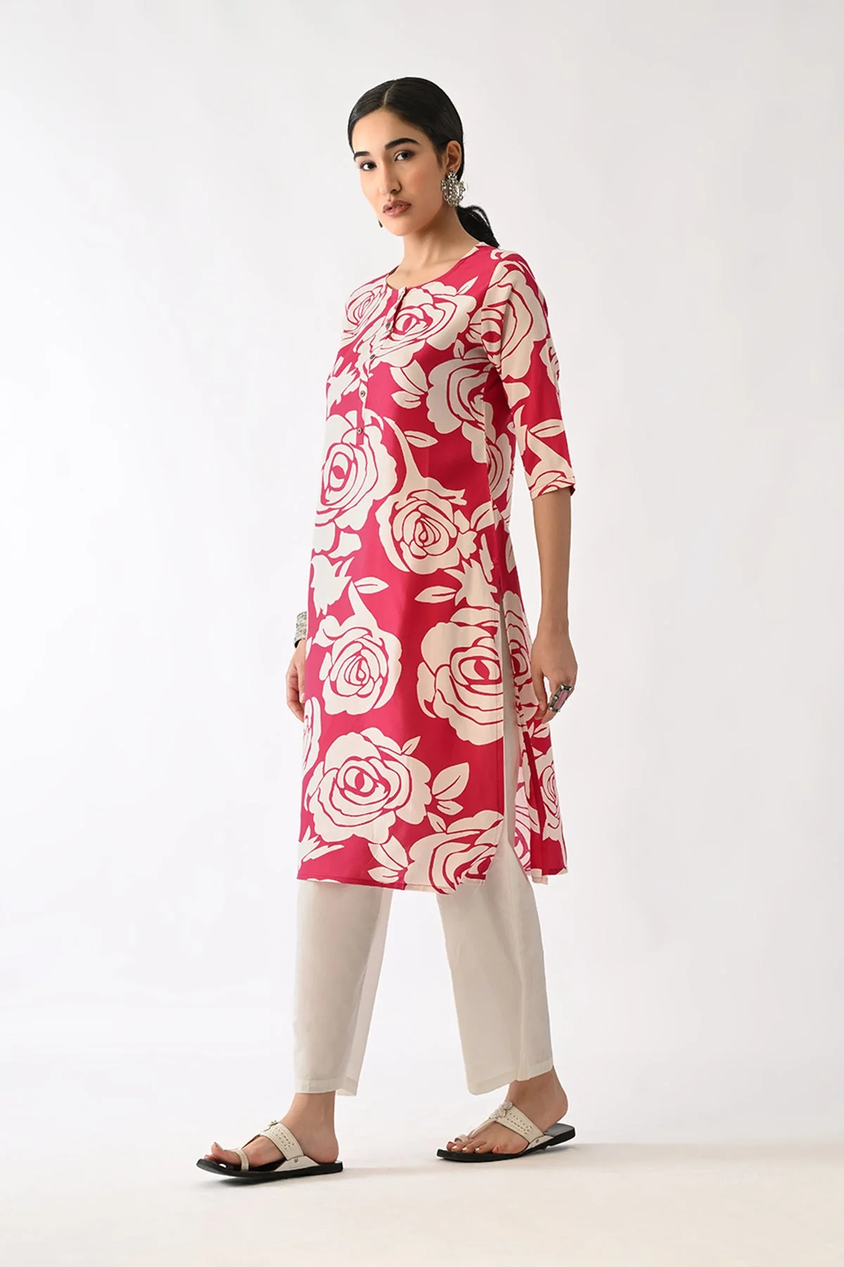 Pink Floral Printed Kurta - Image 6