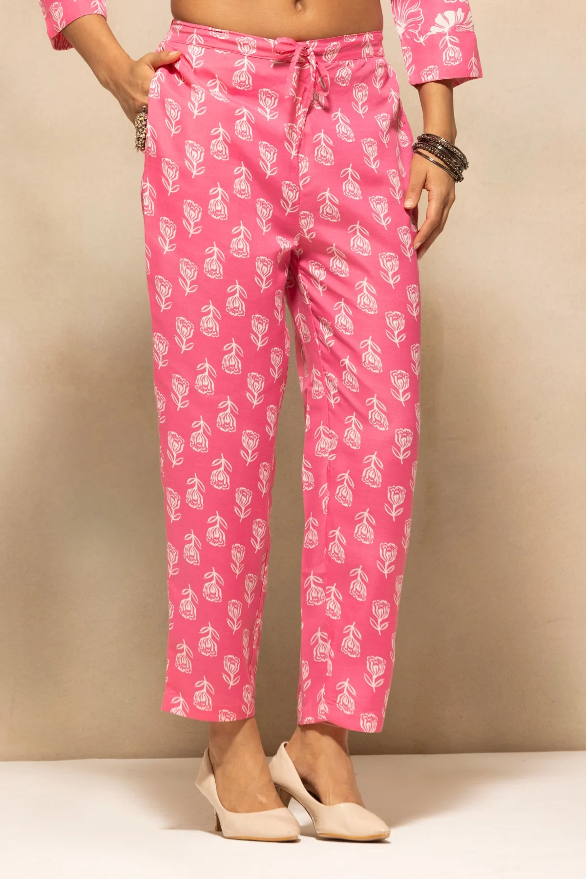 Pink Floral Printed Kurta 3 Pcs Set - Image 6