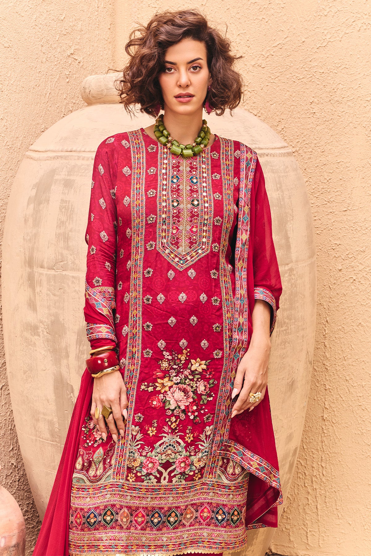 Pink Floral Printed Kurta 3 Pcs Set - Image 4