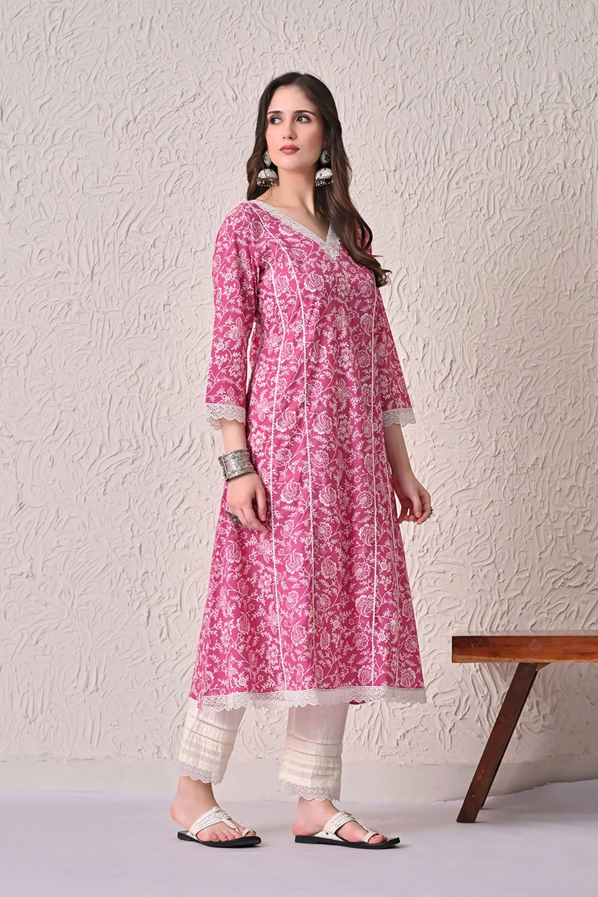 Pink Printed A-line Kurta 2 Pcs Set - Image 3