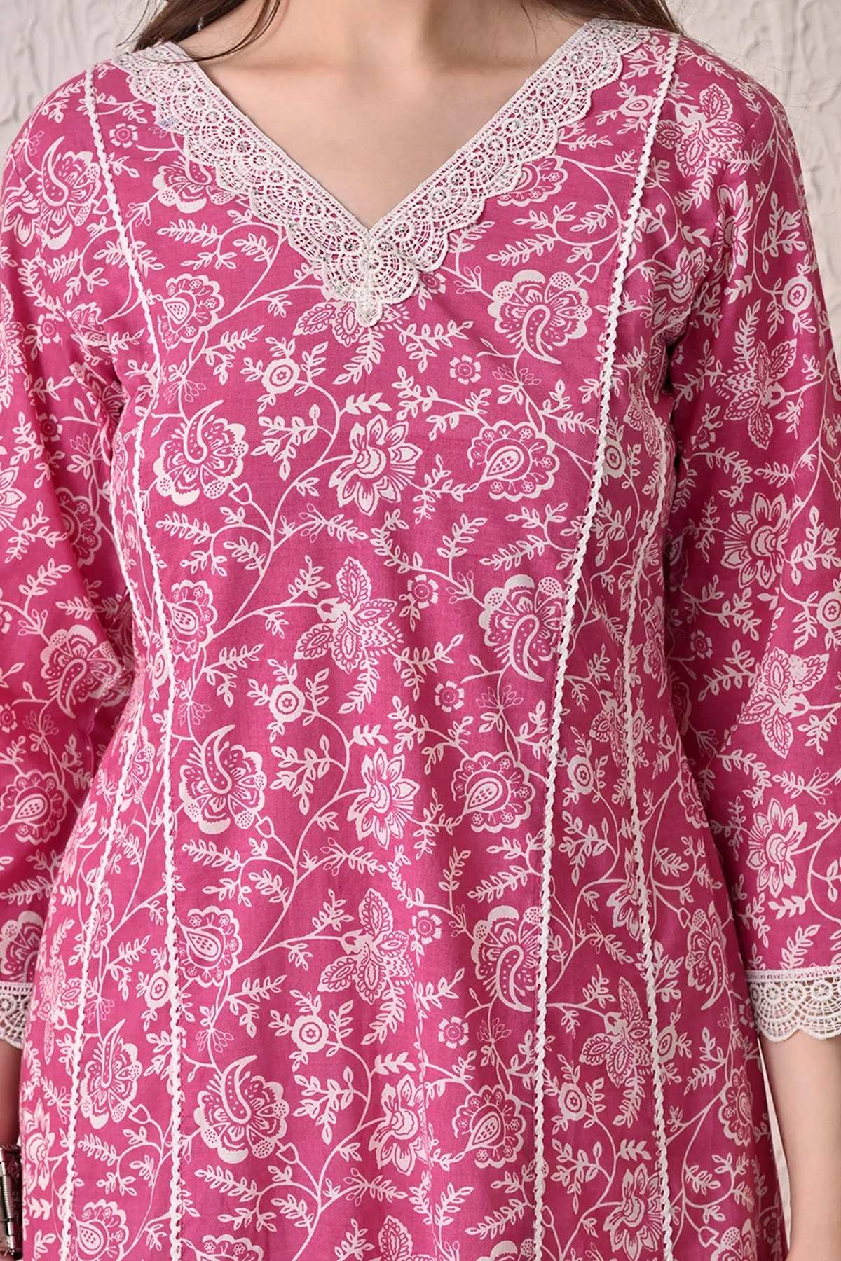 Pink Printed A-line Kurta 2 Pcs Set - Image 4
