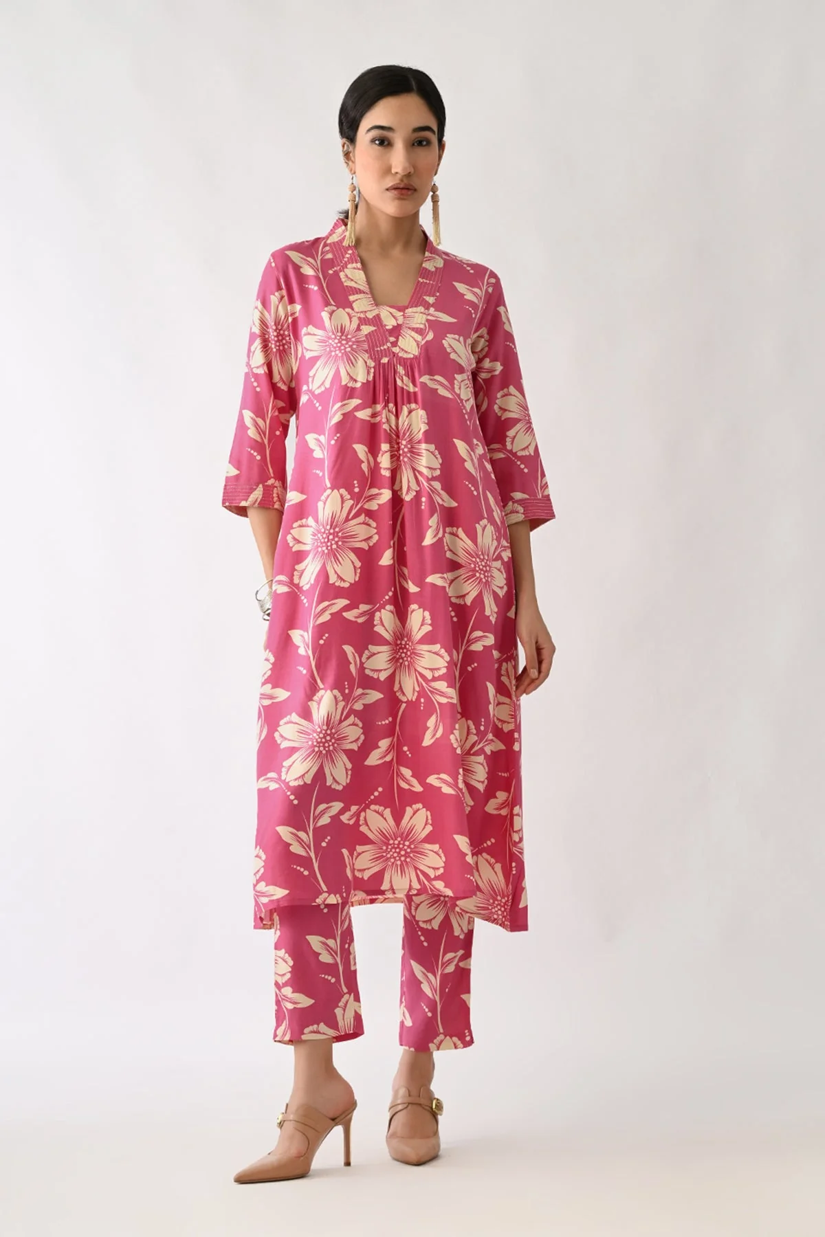 Pink Printed A-line Kurta 2 Pcs Set
