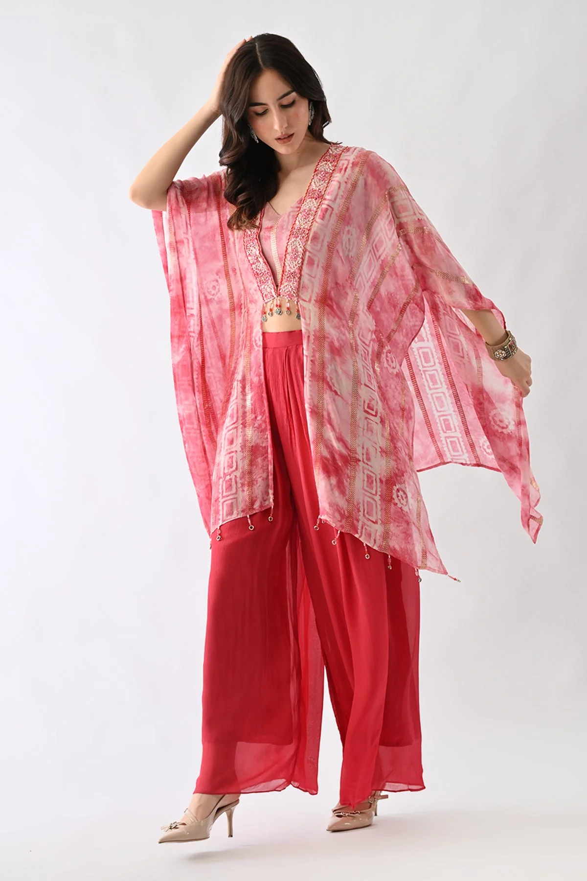Pink Printed Kaftan 3 Pcs Set - Image 8