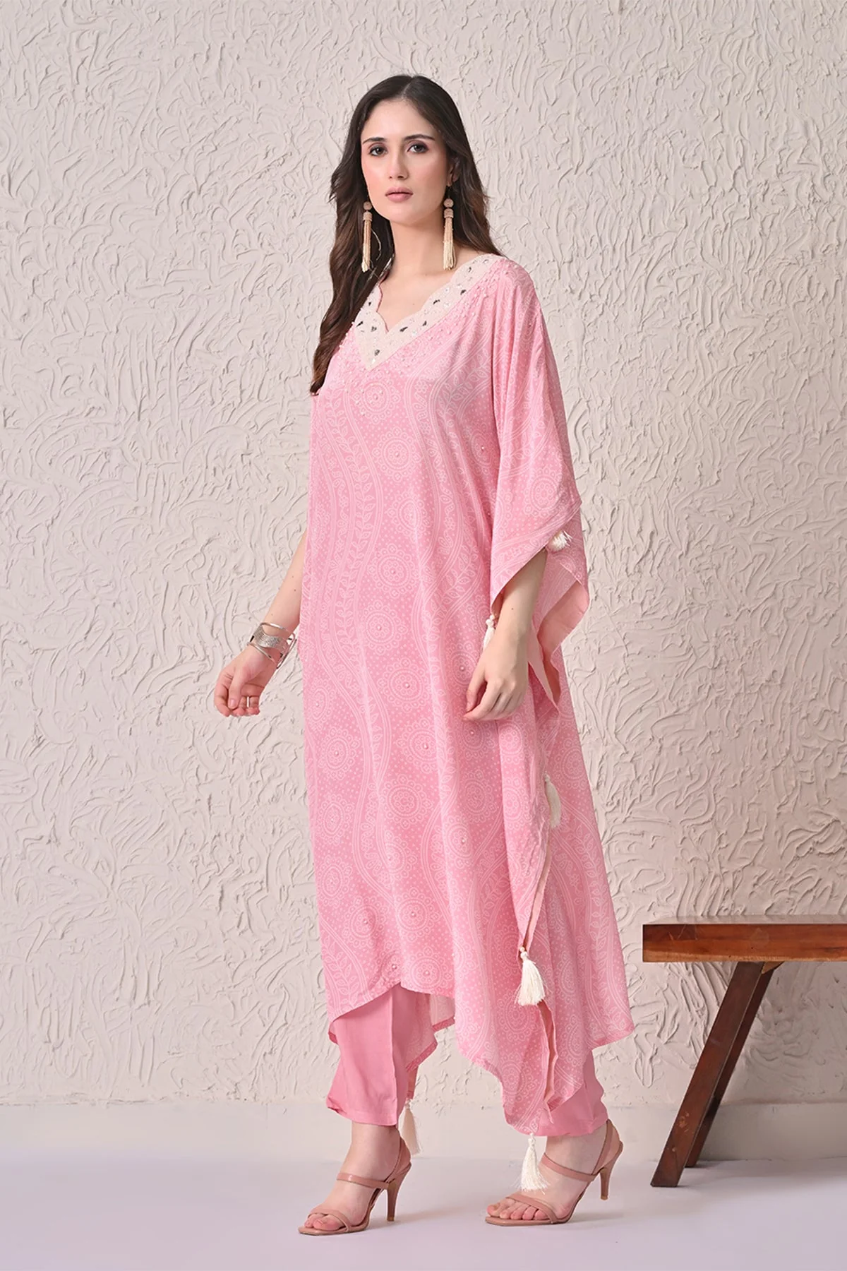 Pink Printed Kaftan Set - Image 2