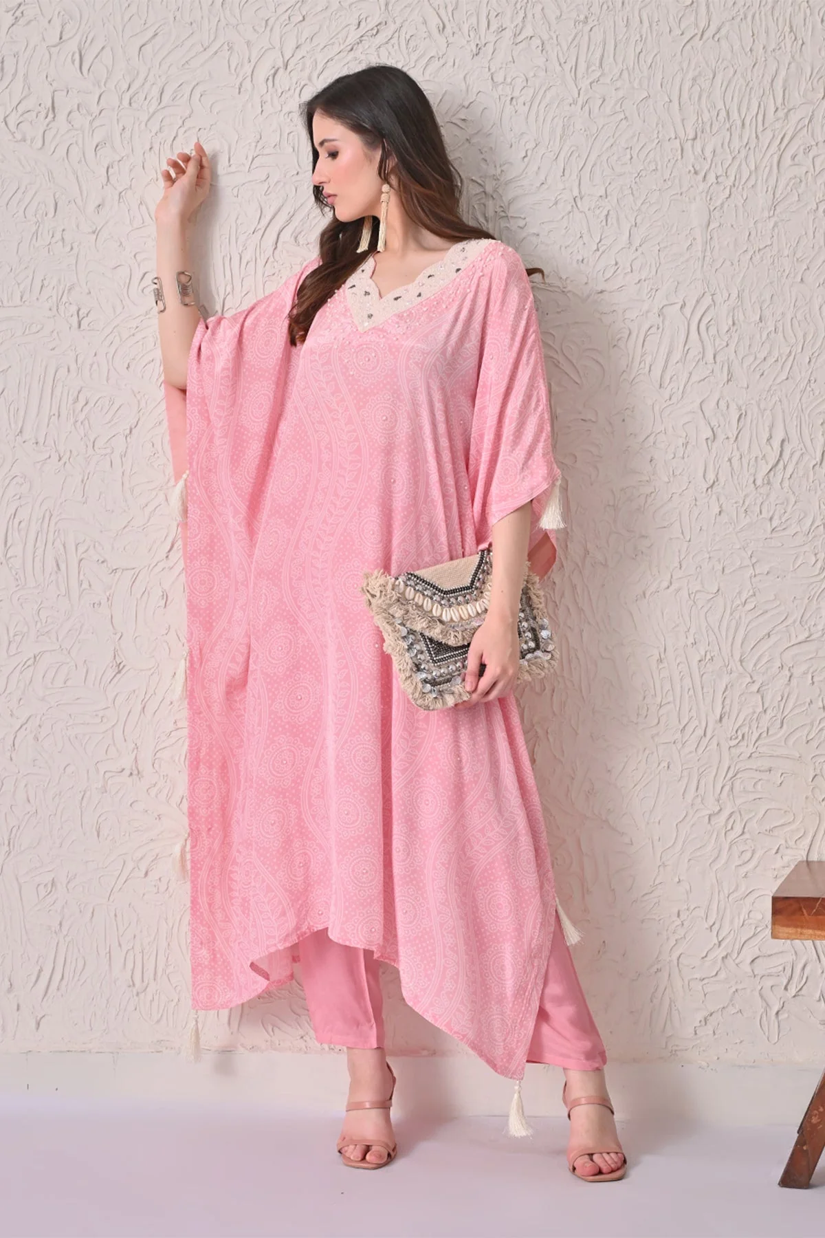 Pink Printed Kaftan Set - Image 8