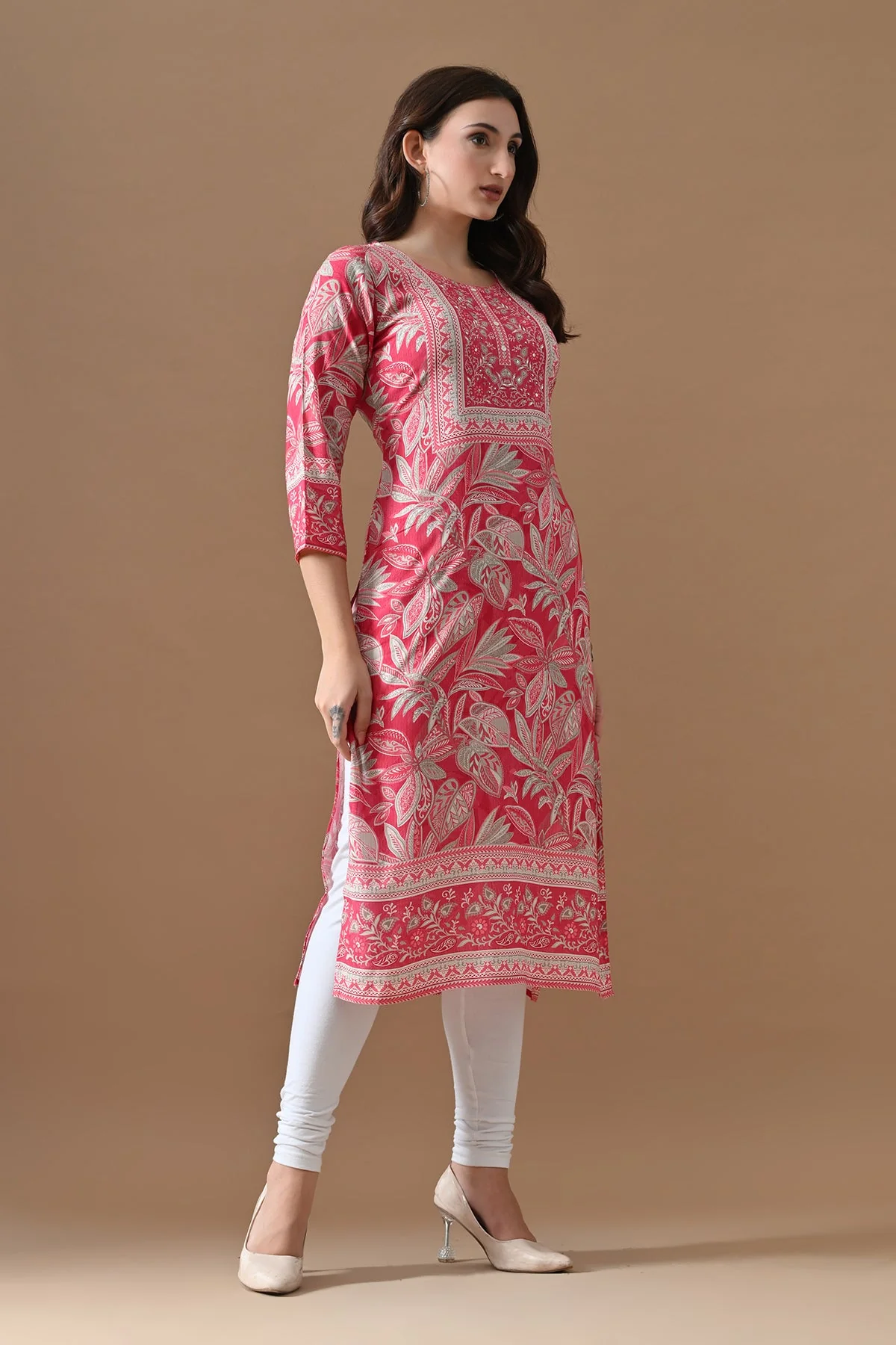 Pink Printed Kurta - Image 3