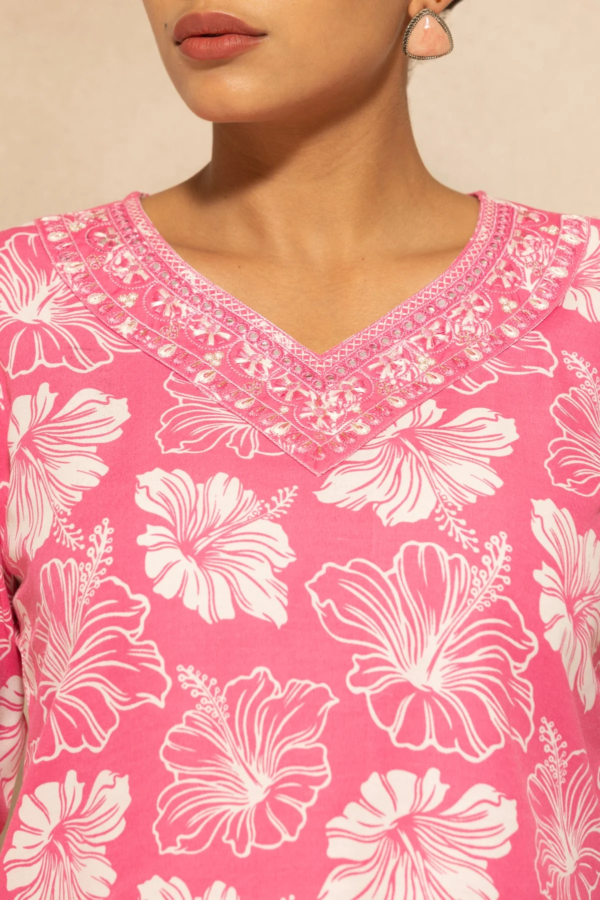 Pink Printed Kurta 3 Pcs Set - Image 4
