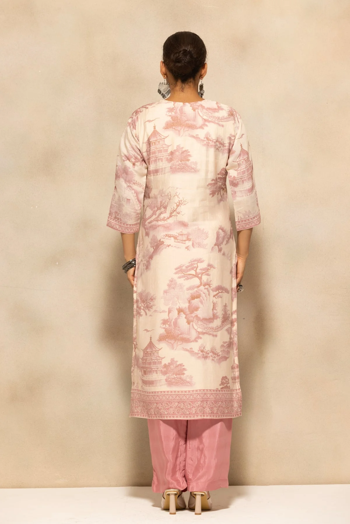 Pink Printed Kurta 3 Pcs Set - Image 5