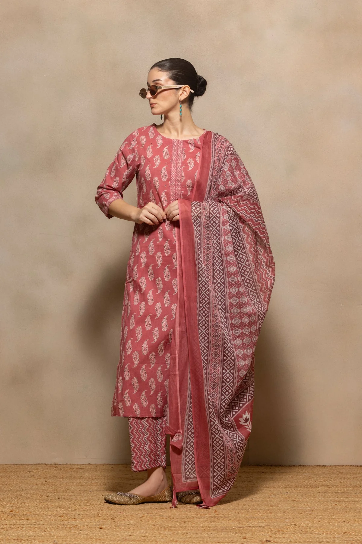 Pink Printed Kurta 3 Pcs Set