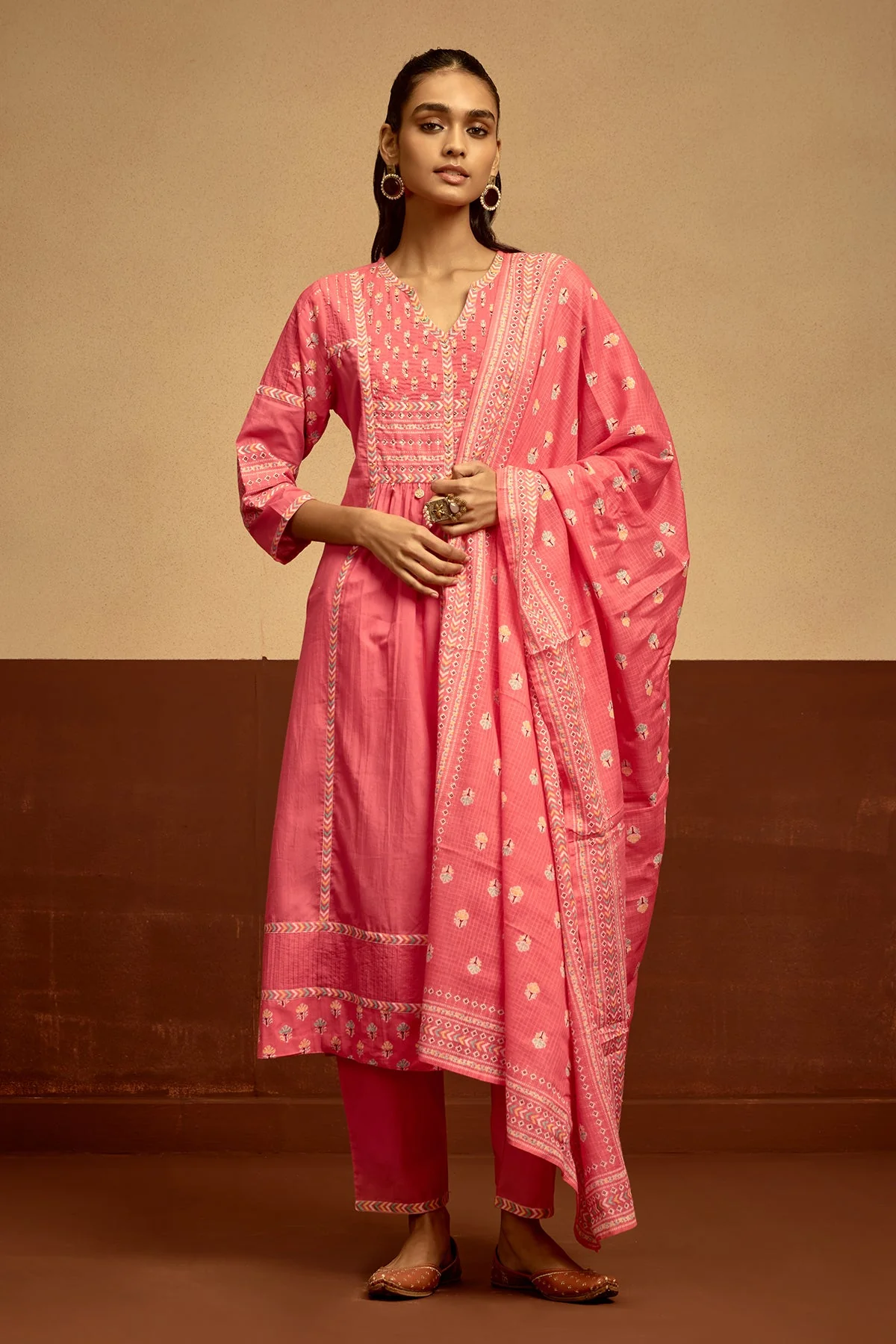 Pink Printed Kurta 3 Pcs Set