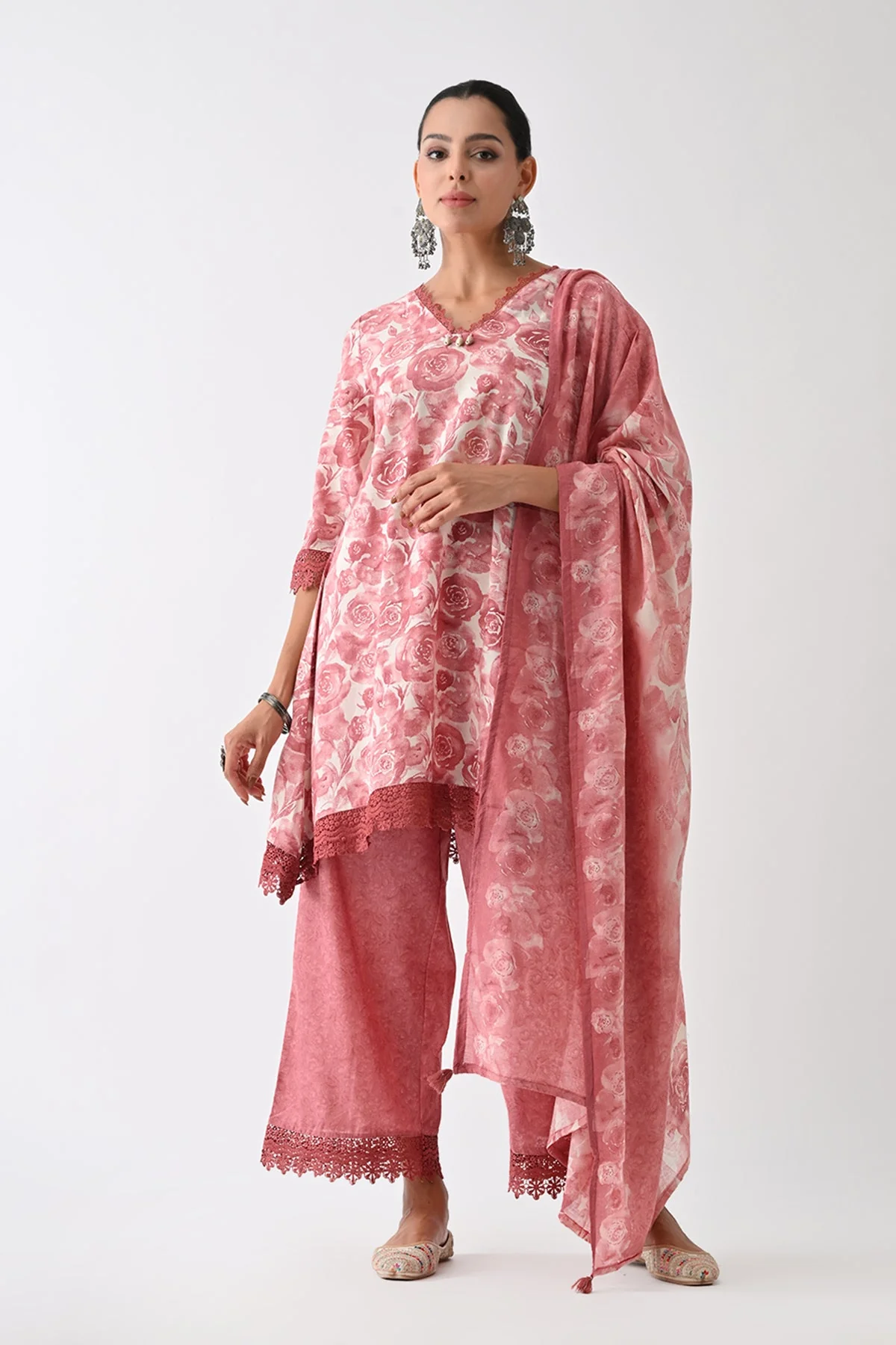 Pink Printed Kurta 3 Pcs Set - Image 3