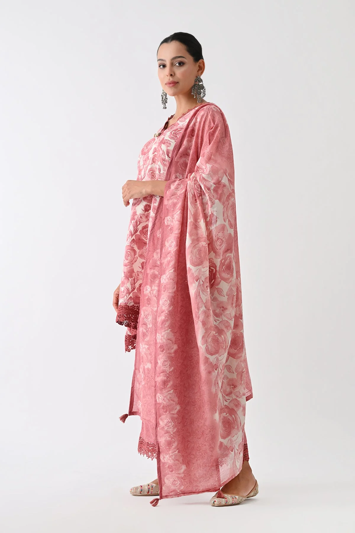 Pink Printed Kurta 3 Pcs Set - Image 4