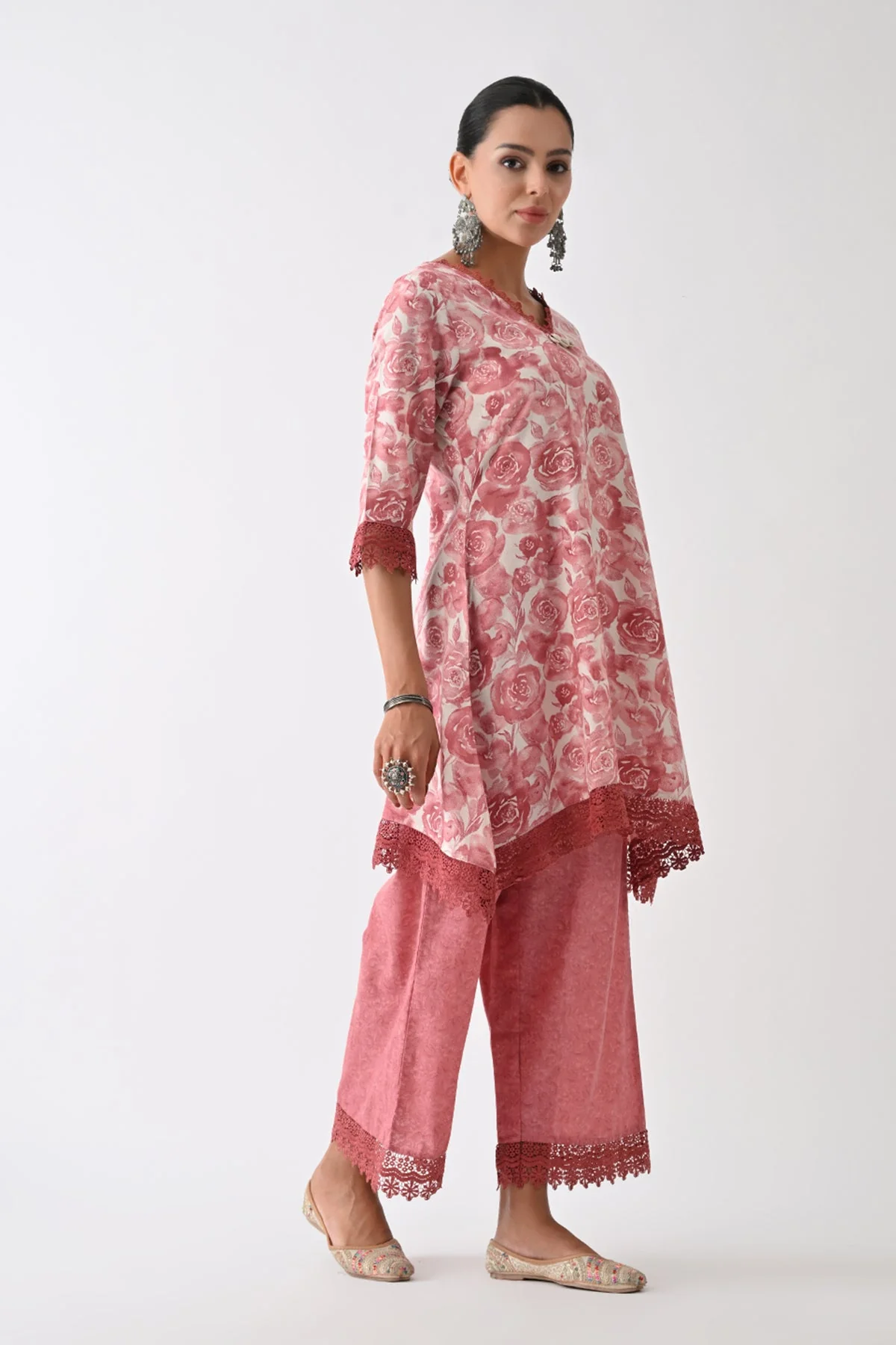 Pink Printed Kurta 3 Pcs Set - Image 5