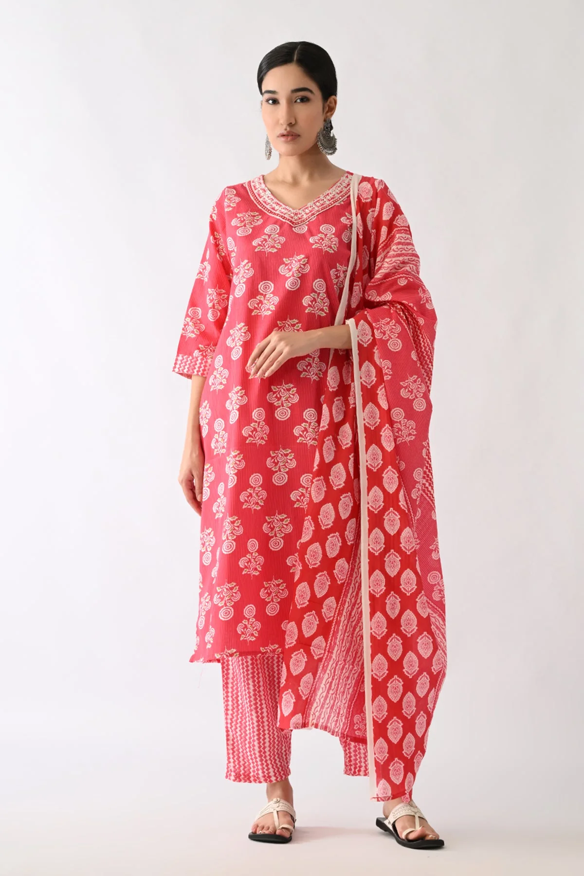 Pink Printed Kurta 3 Pcs Set - Image 8