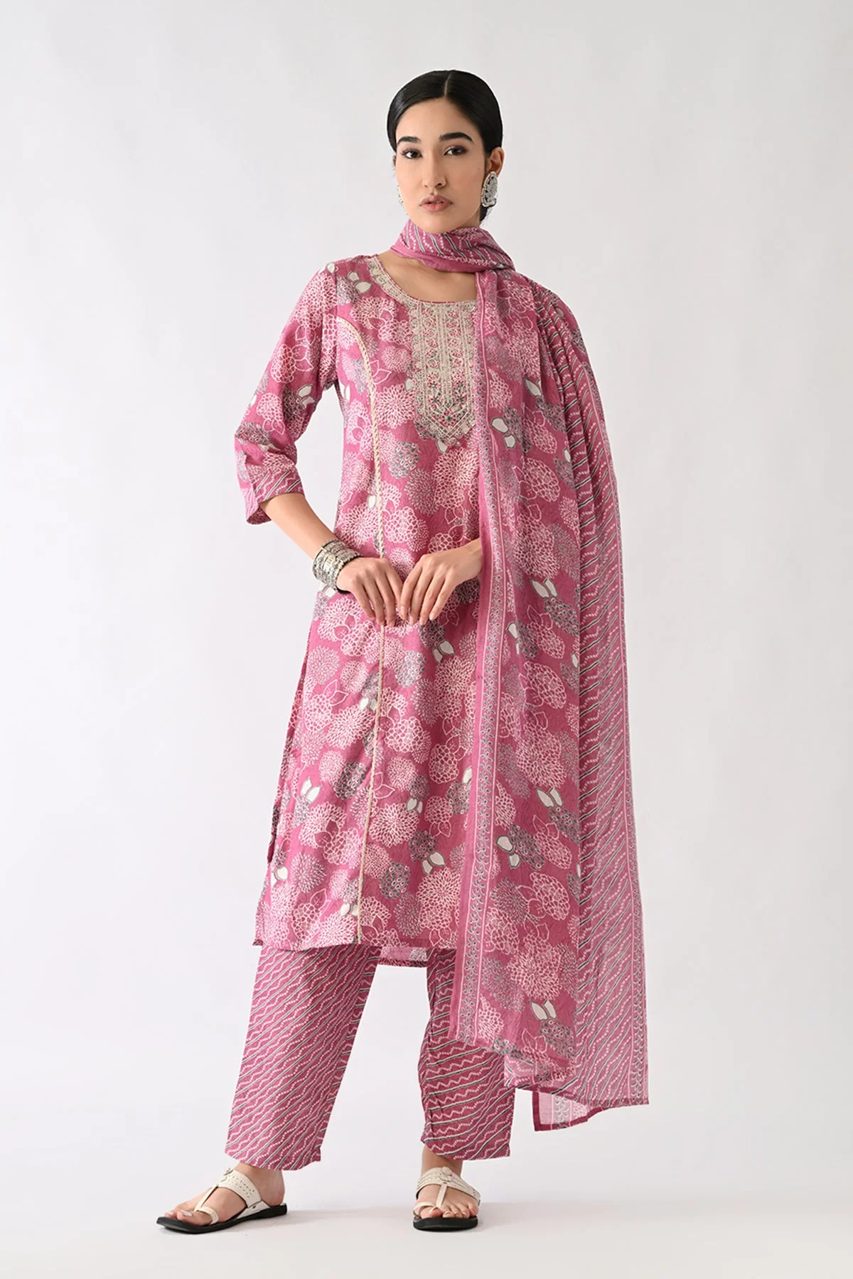 Pink Printed Kurta 3 Pcs Set - Image 8