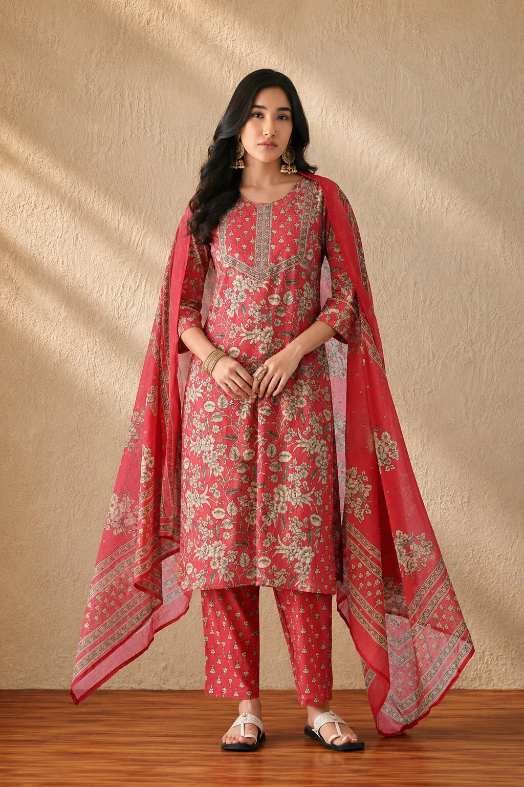 Pink Printed Kurta 3 Pcs Set