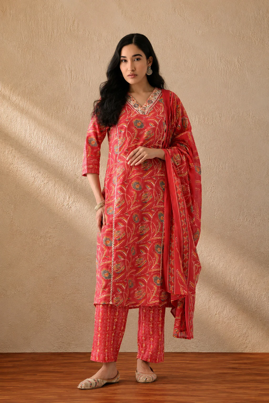 Pink Printed Kurta 3 Pcs Set