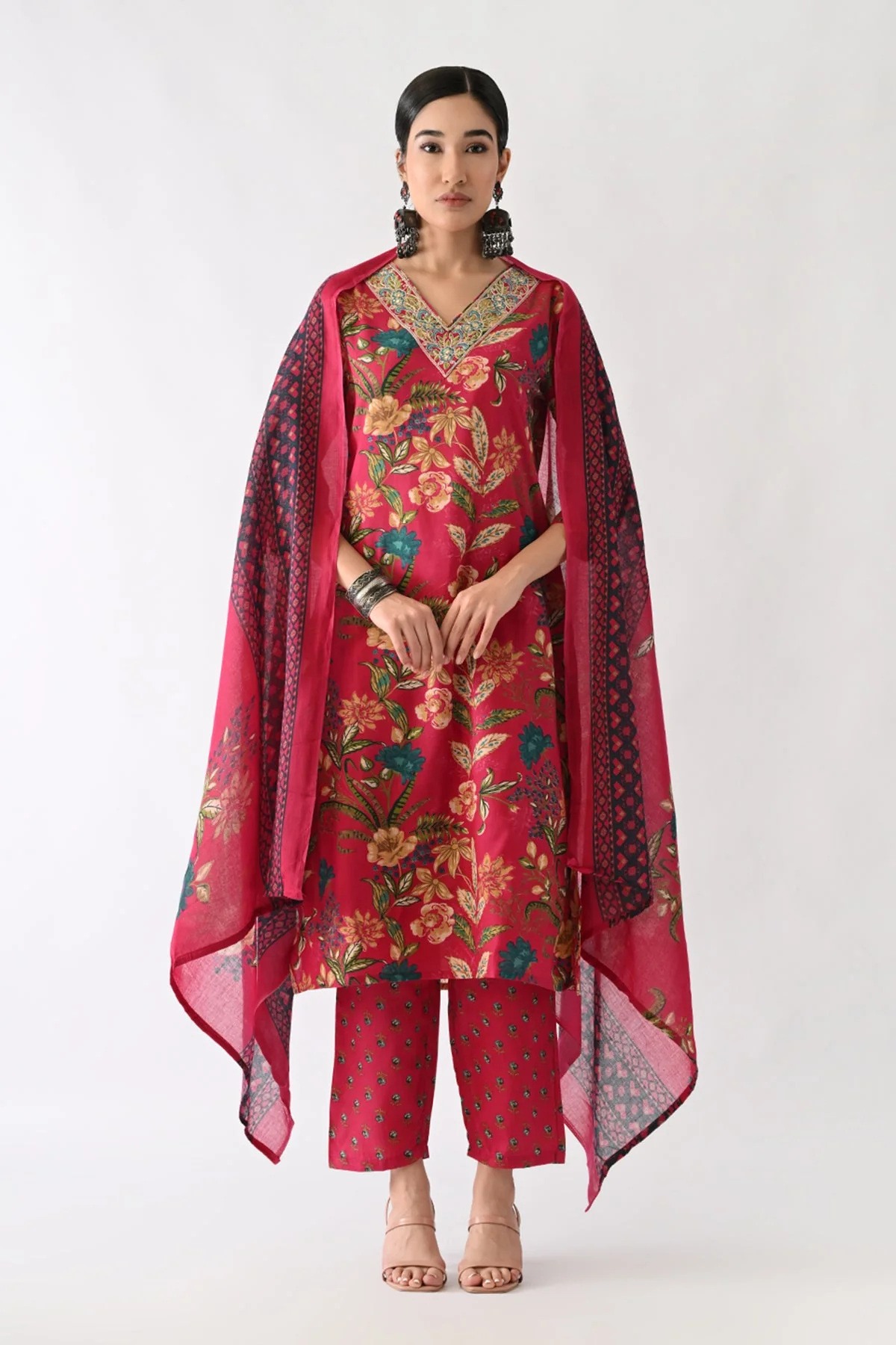 Pink Printed Kurta 3 Pcs Set - Image 8