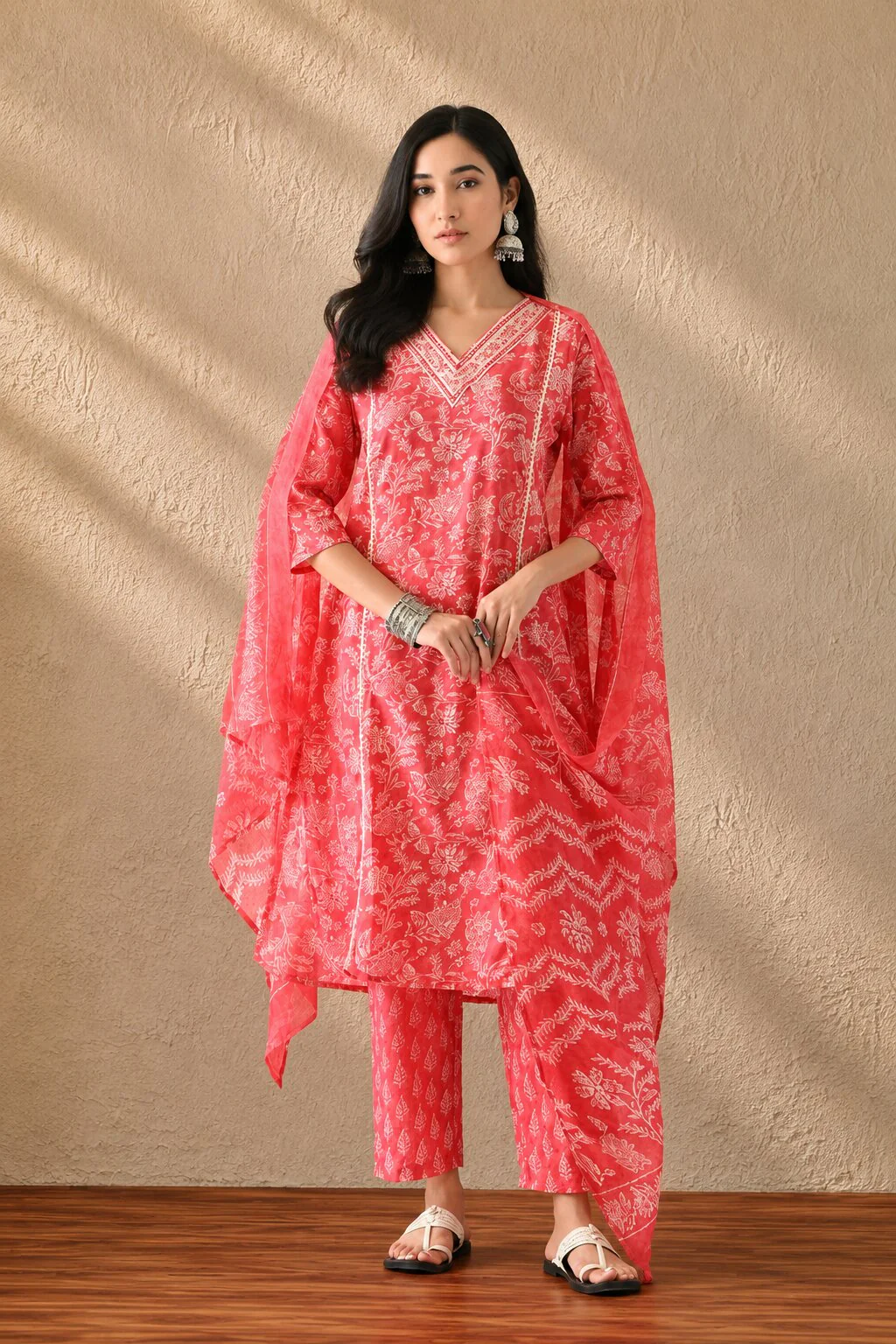 Pink Printed Kurta 3 Pcs Set