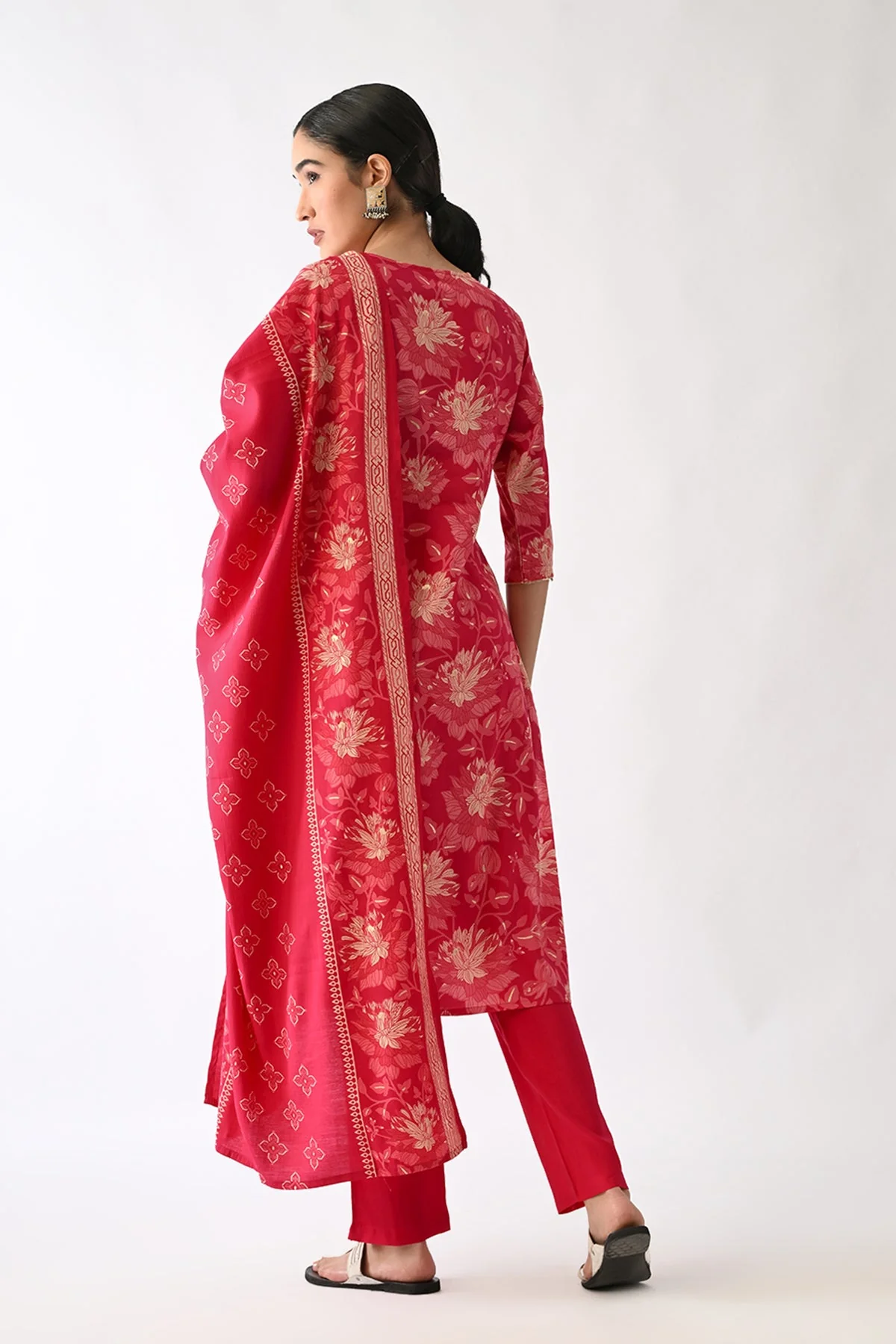 Pink Printed Kurta 3 Pcs Set - Image 6