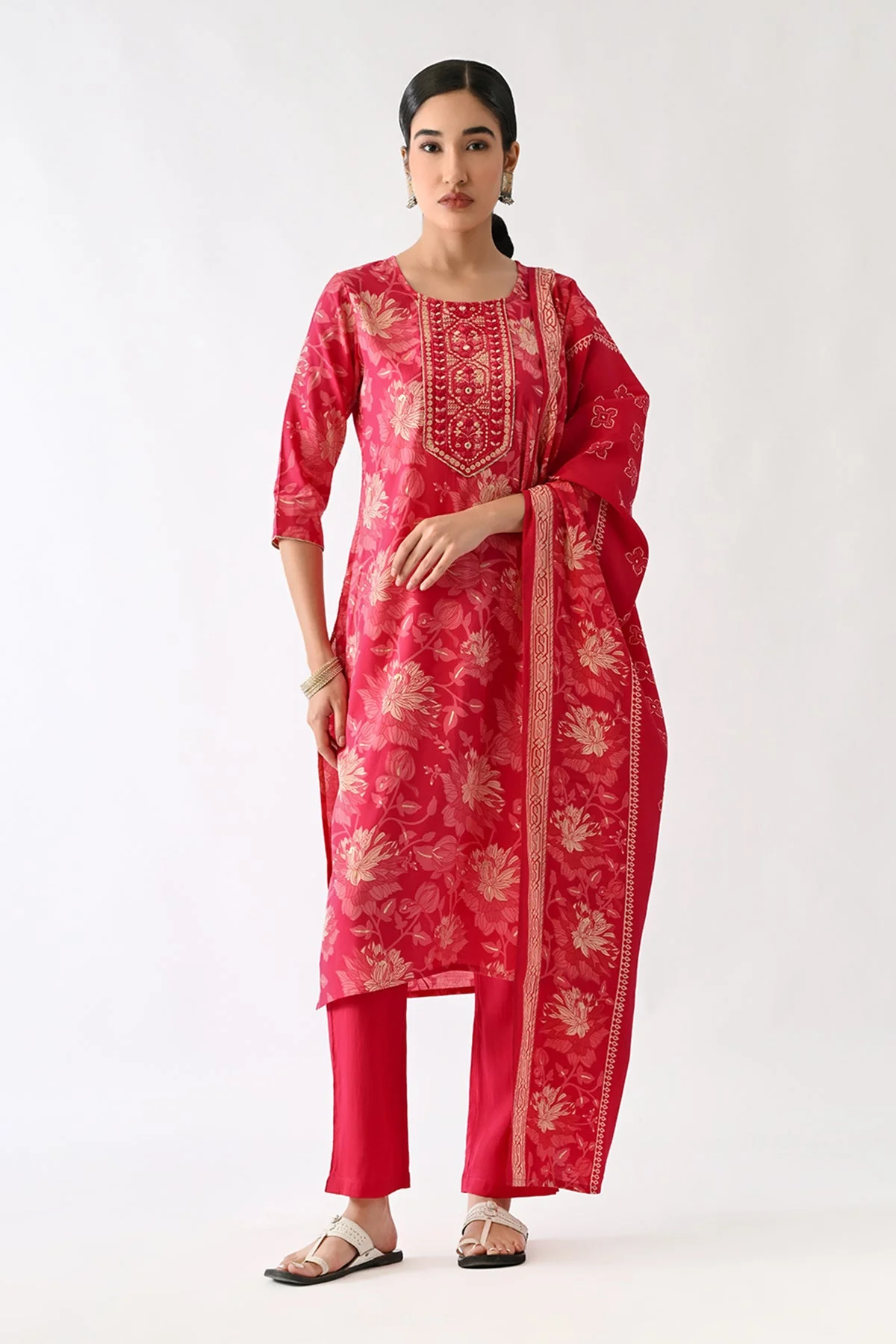 Pink Printed Kurta 3 Pcs Set - Image 8