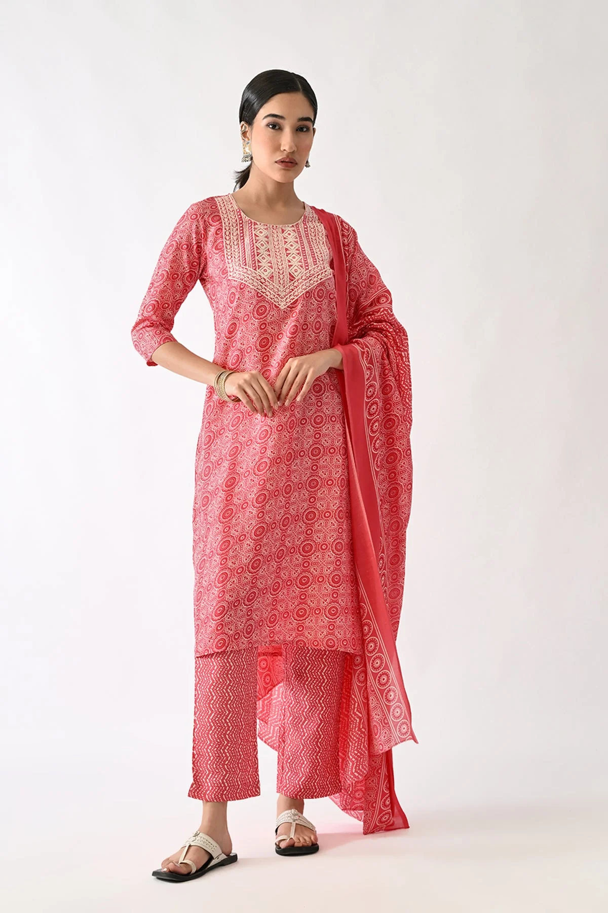 Pink Printed Kurta 3 Pcs Set - Image 4