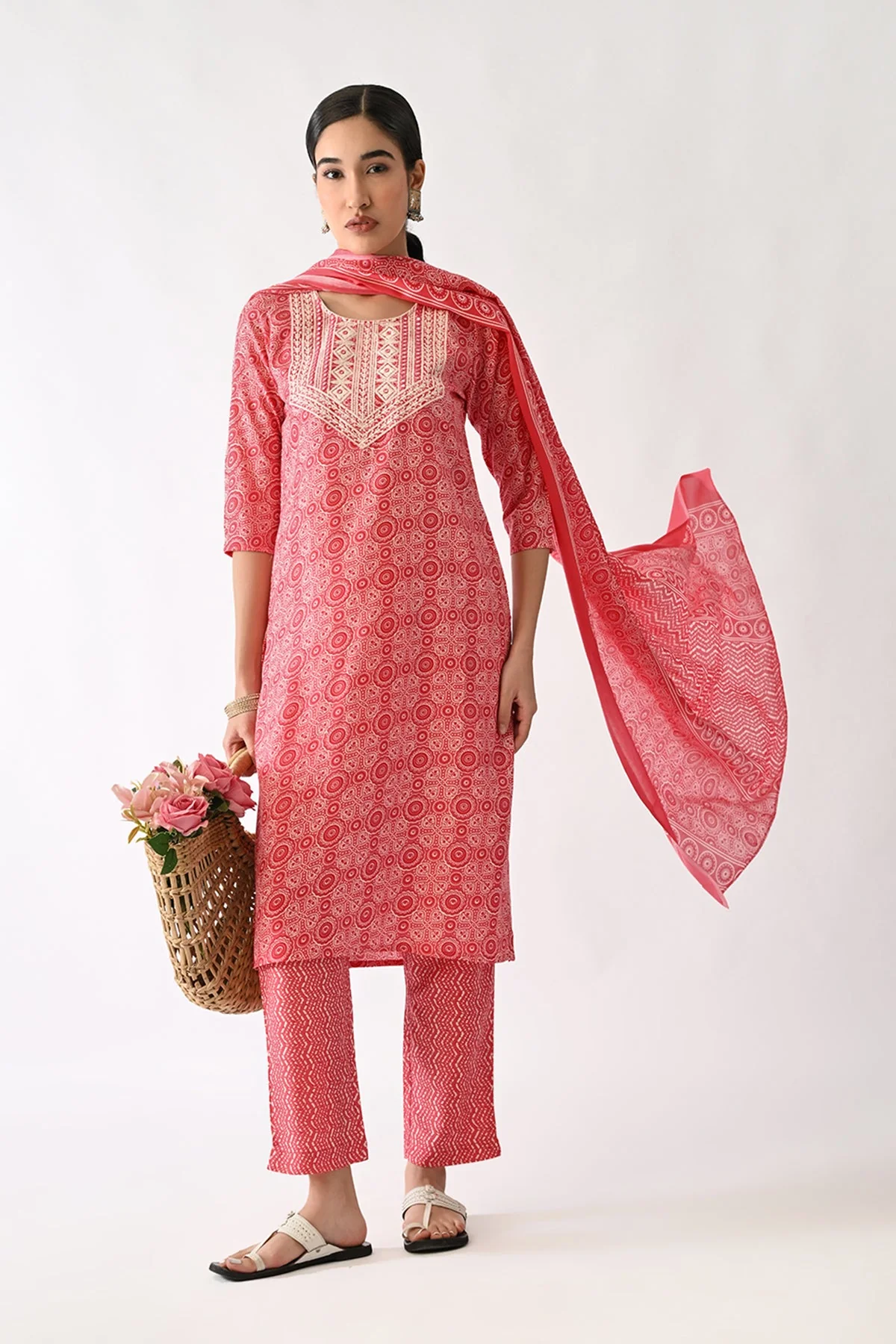 Pink Printed Kurta 3 Pcs Set - Image 8