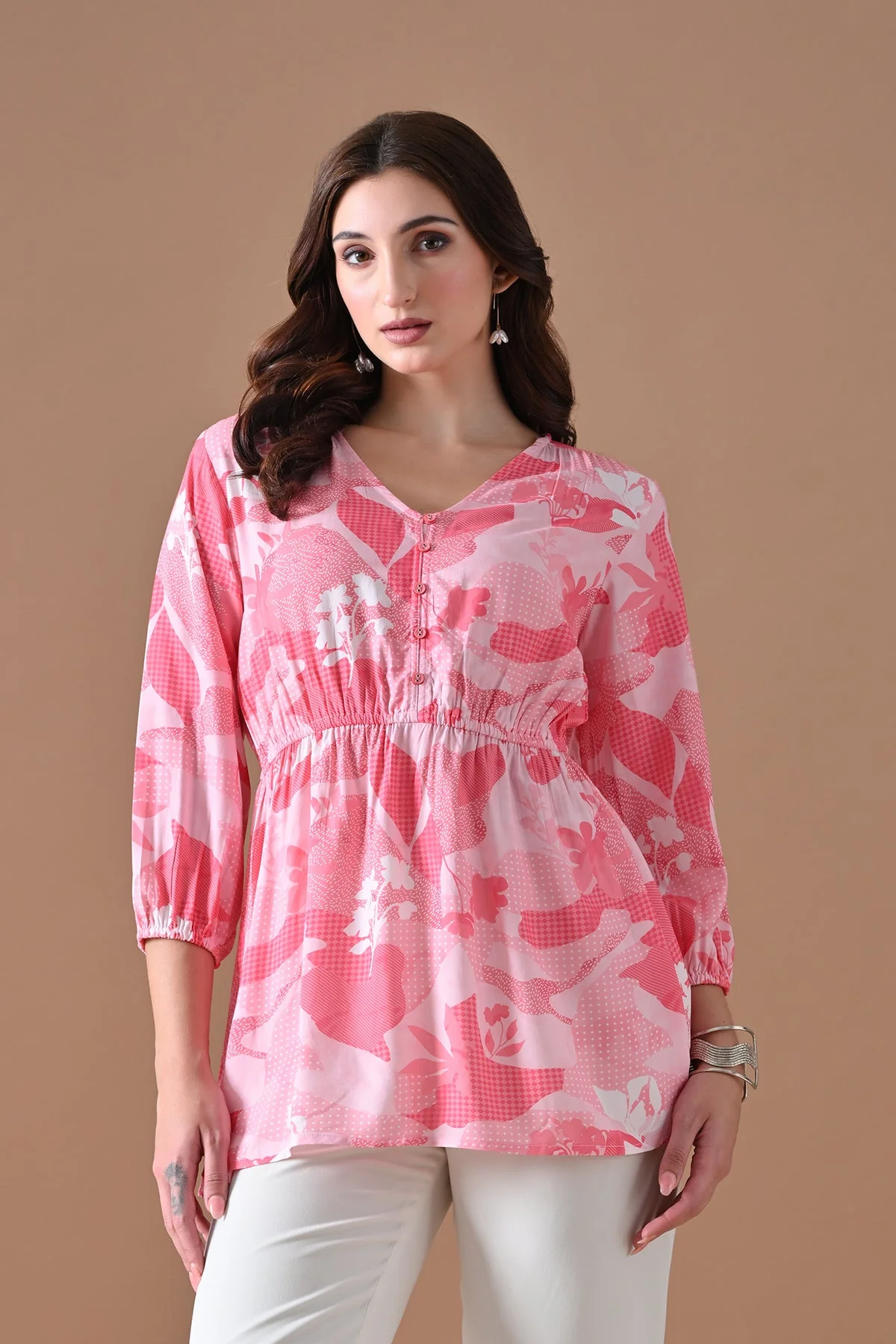 Pink Printed Flared Top