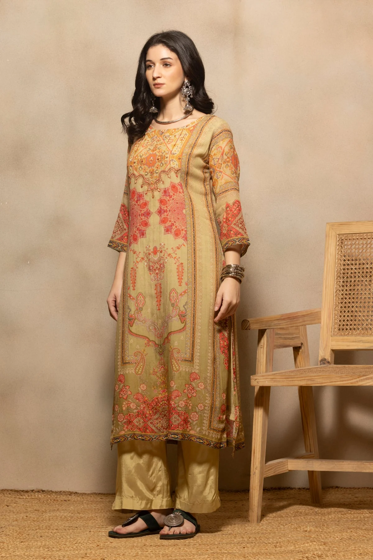 Pista Green Printed Kurta 3 Pcs Set - Image 2