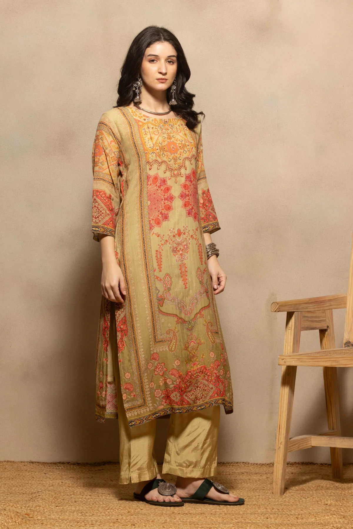 Pista Green Printed Kurta 3 Pcs Set - Image 3