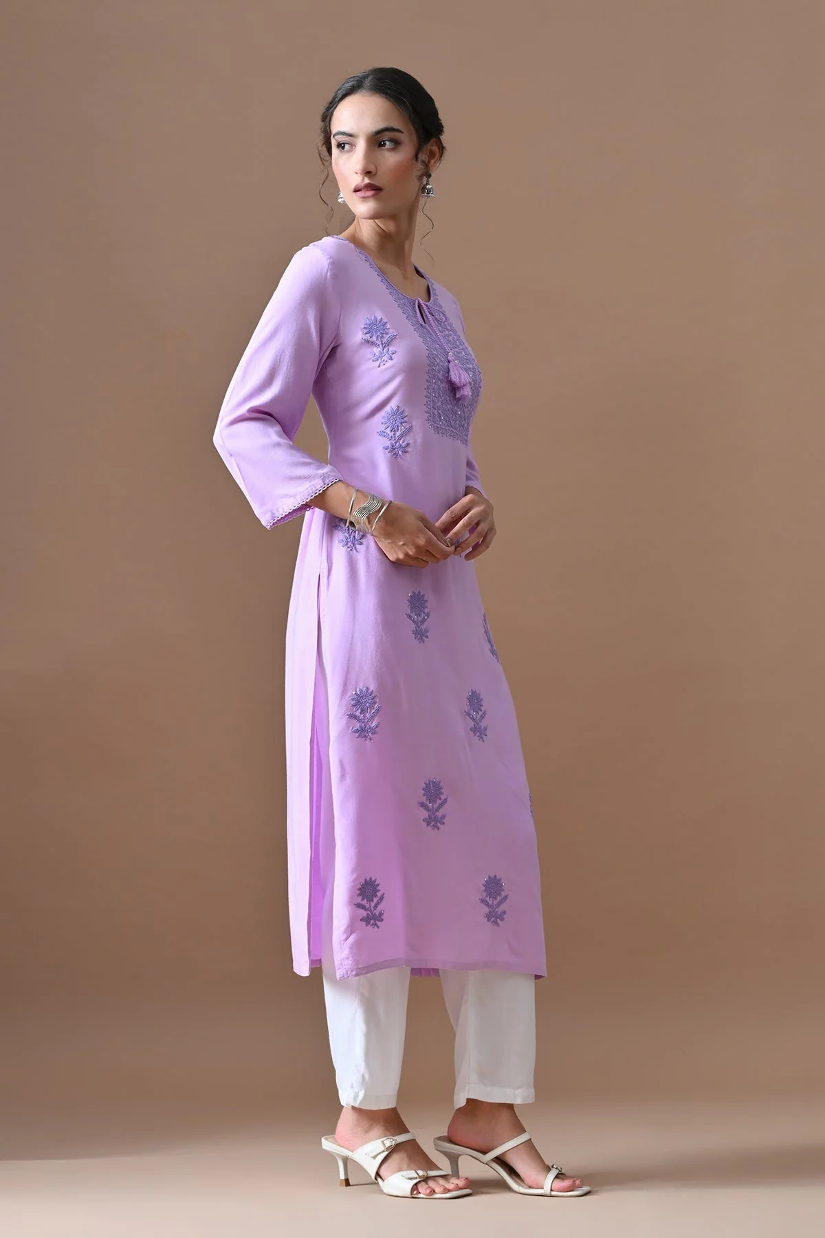 Purple Embroidered Kurta - Image 2