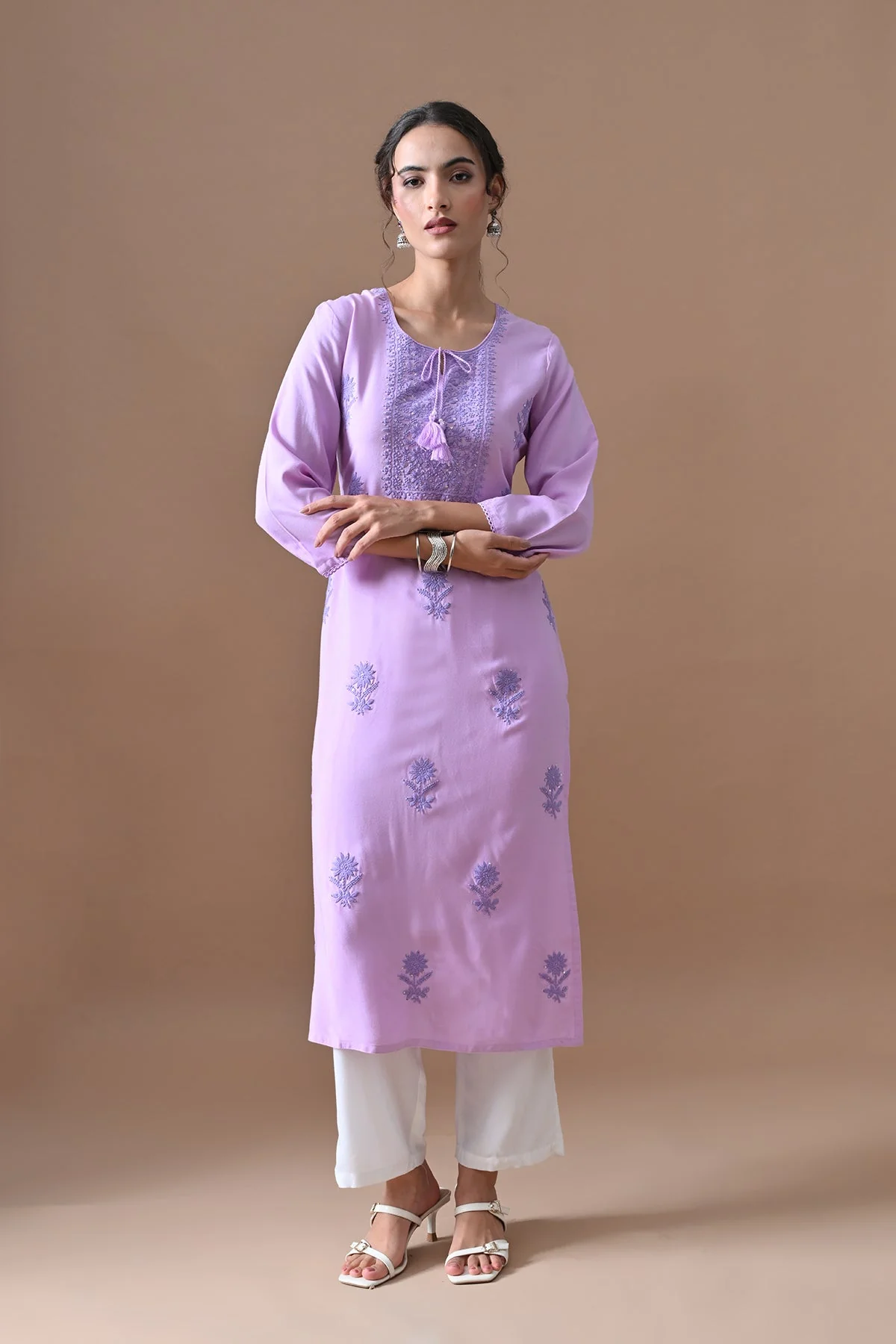 Purple Embroidered Kurta - Image 3
