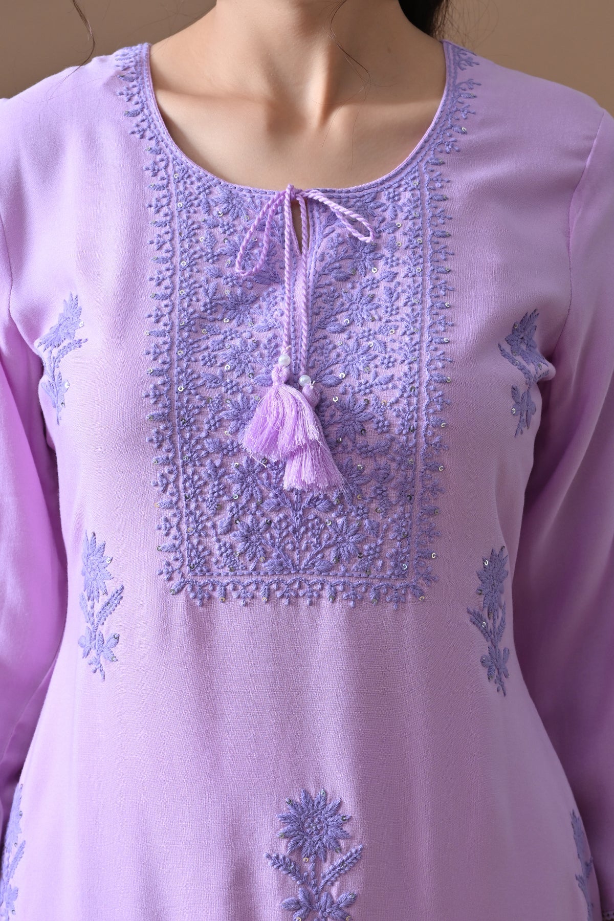 Purple Embroidered Kurta - Image 4