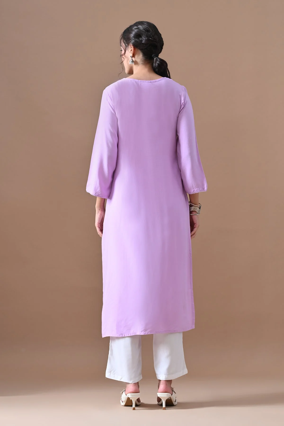 Purple Embroidered Kurta - Image 5