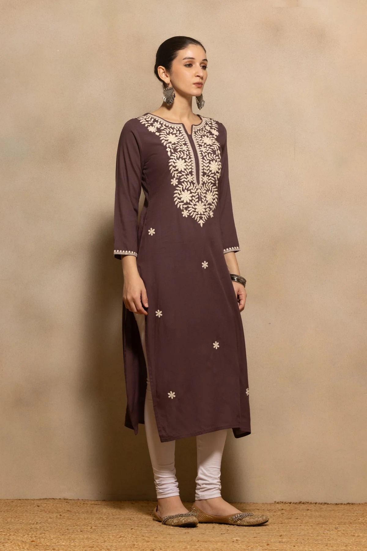 Purple Embroidered Kurta - Image 3
