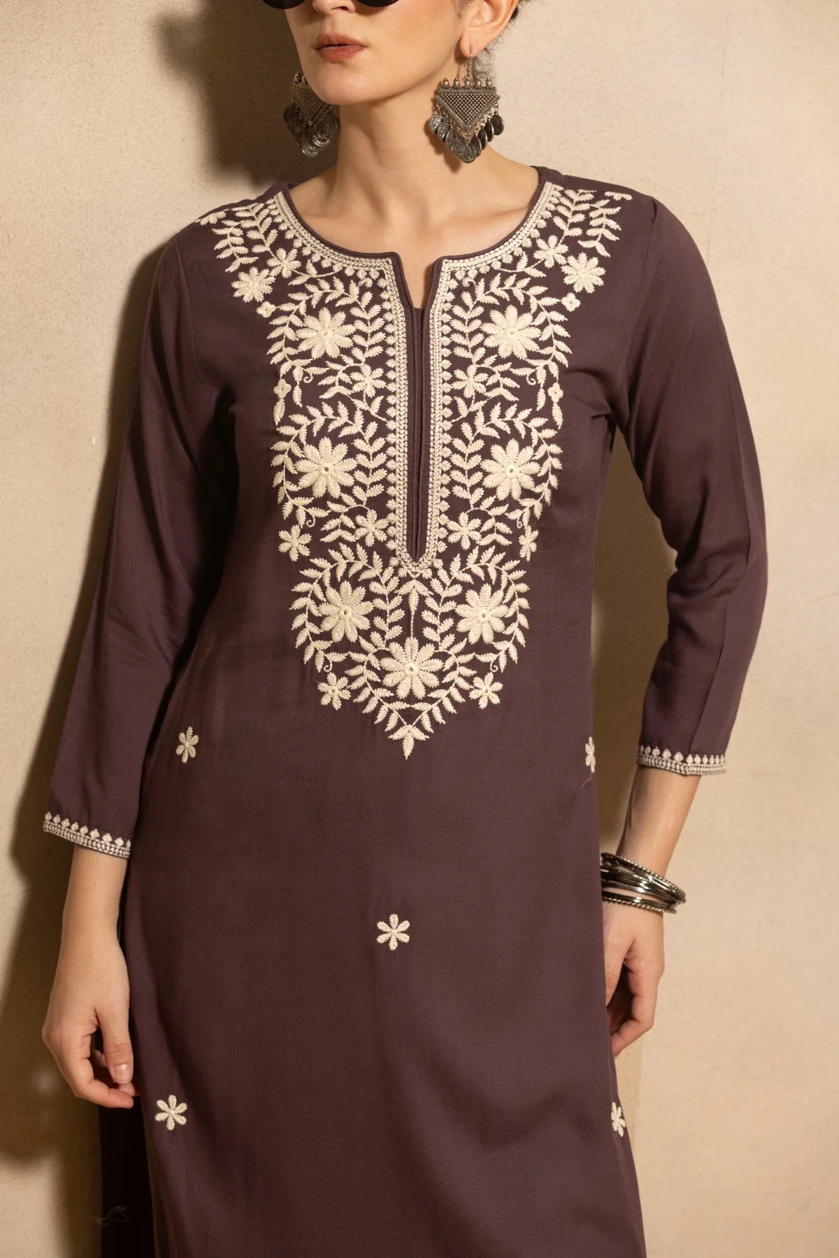 Purple Embroidered Kurta - Image 4