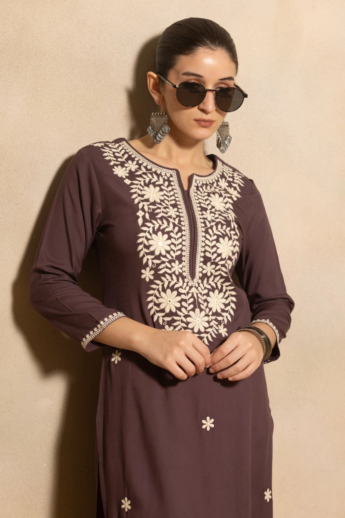 Purple Embroidered Kurta - Image 6
