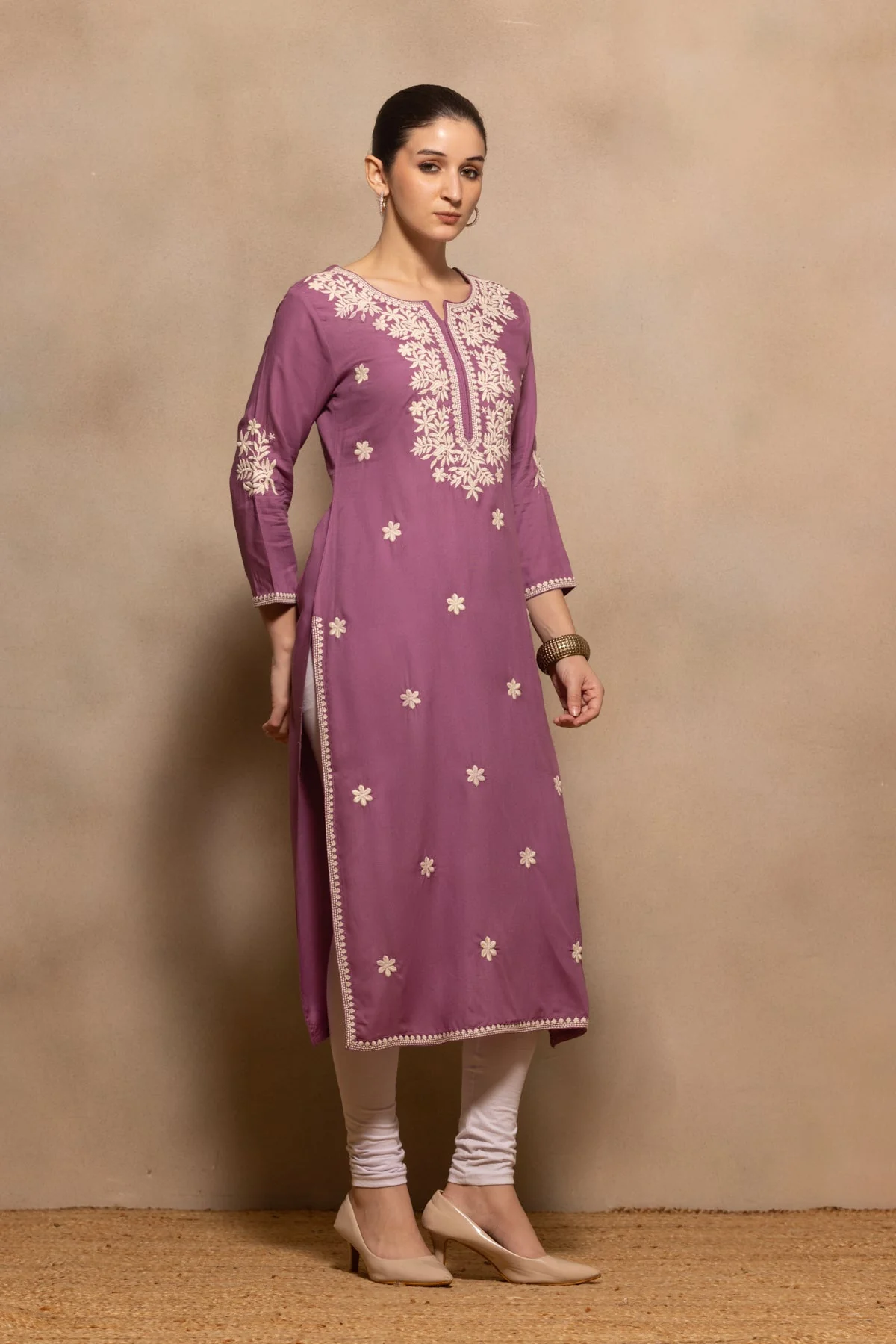 Purple Embroidered Kurta - Image 3