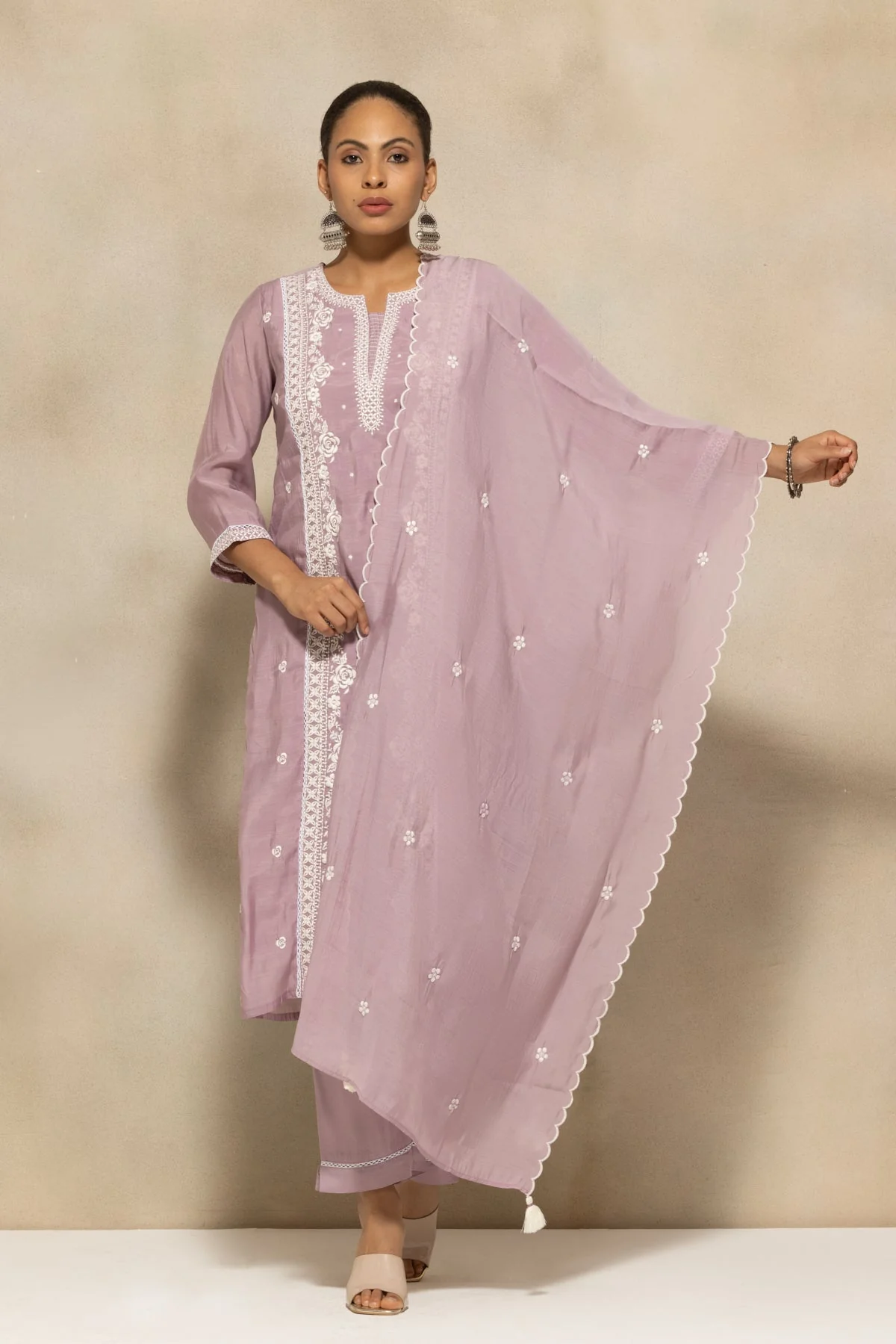 Purple Embroidered Kurta 3 Pcs Set