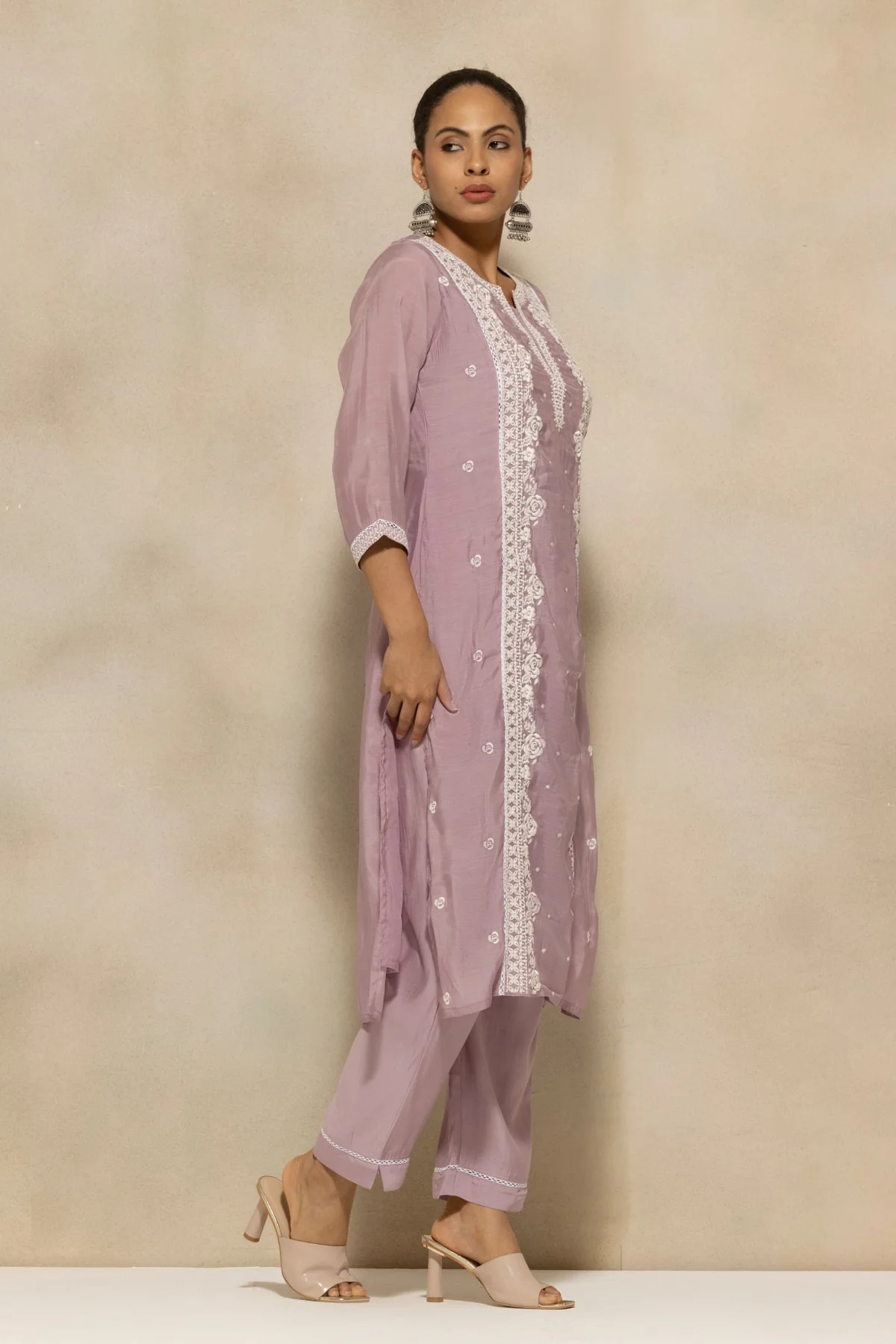 Purple Embroidered Kurta 3 Pcs Set - Image 3