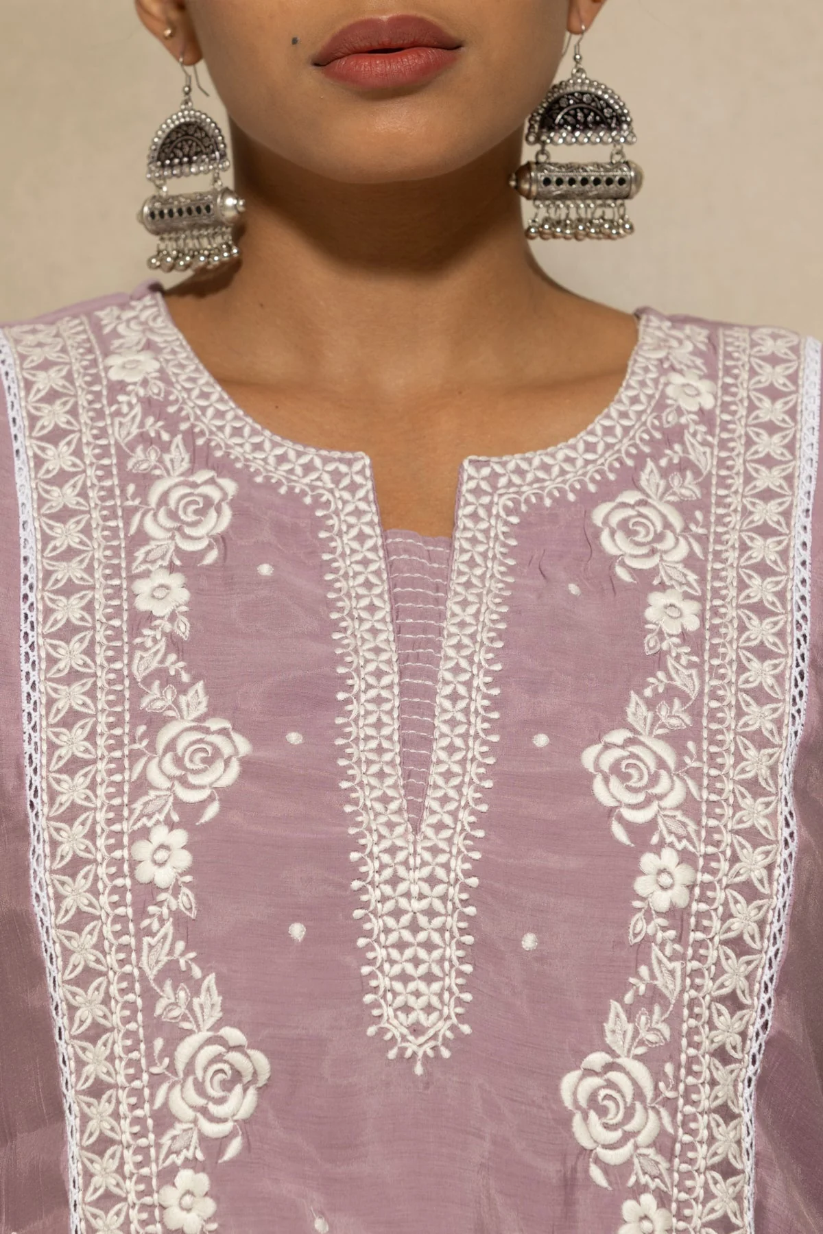 Purple Embroidered Kurta 3 Pcs Set - Image 4