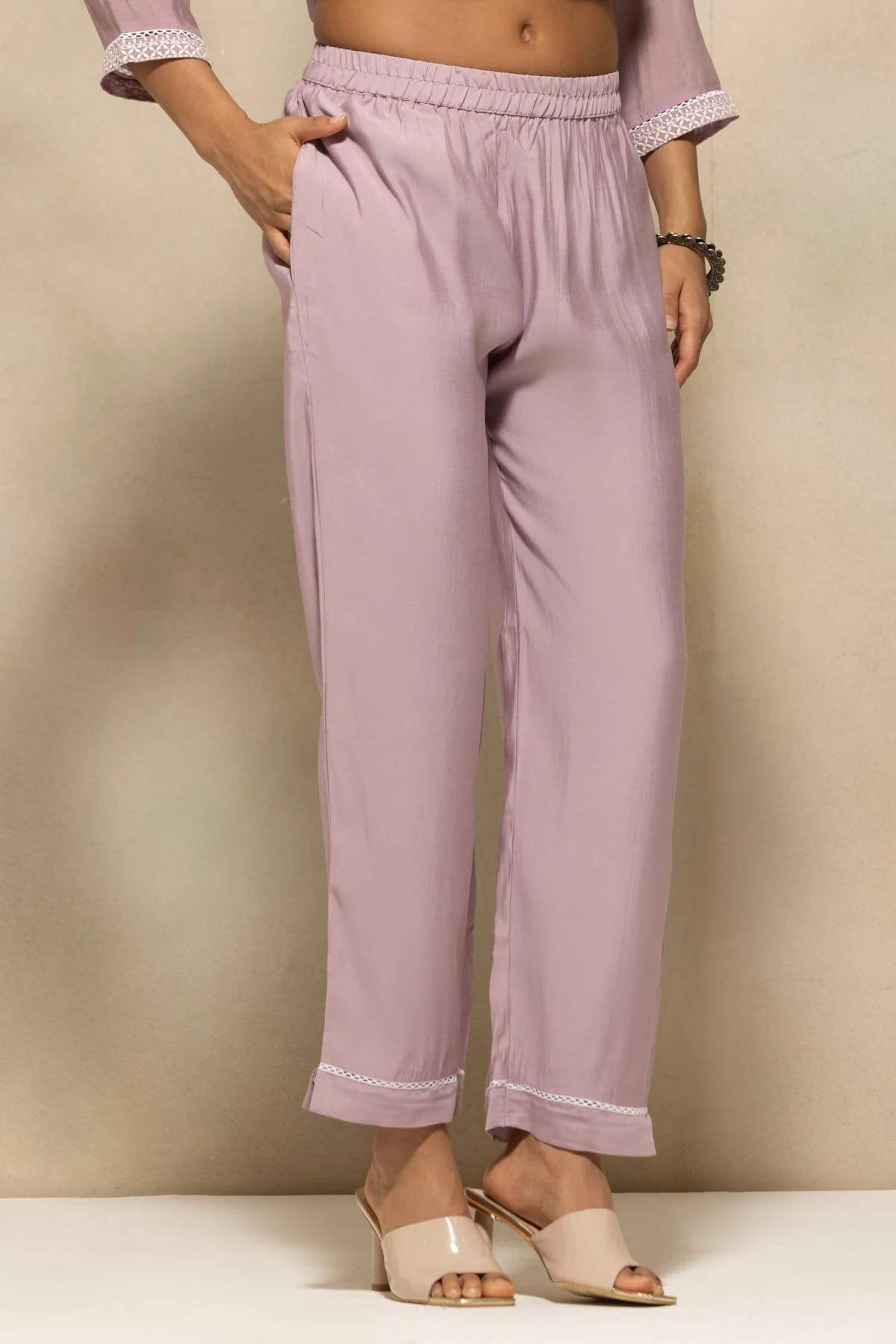 Purple Embroidered Kurta 3 Pcs Set - Image 6